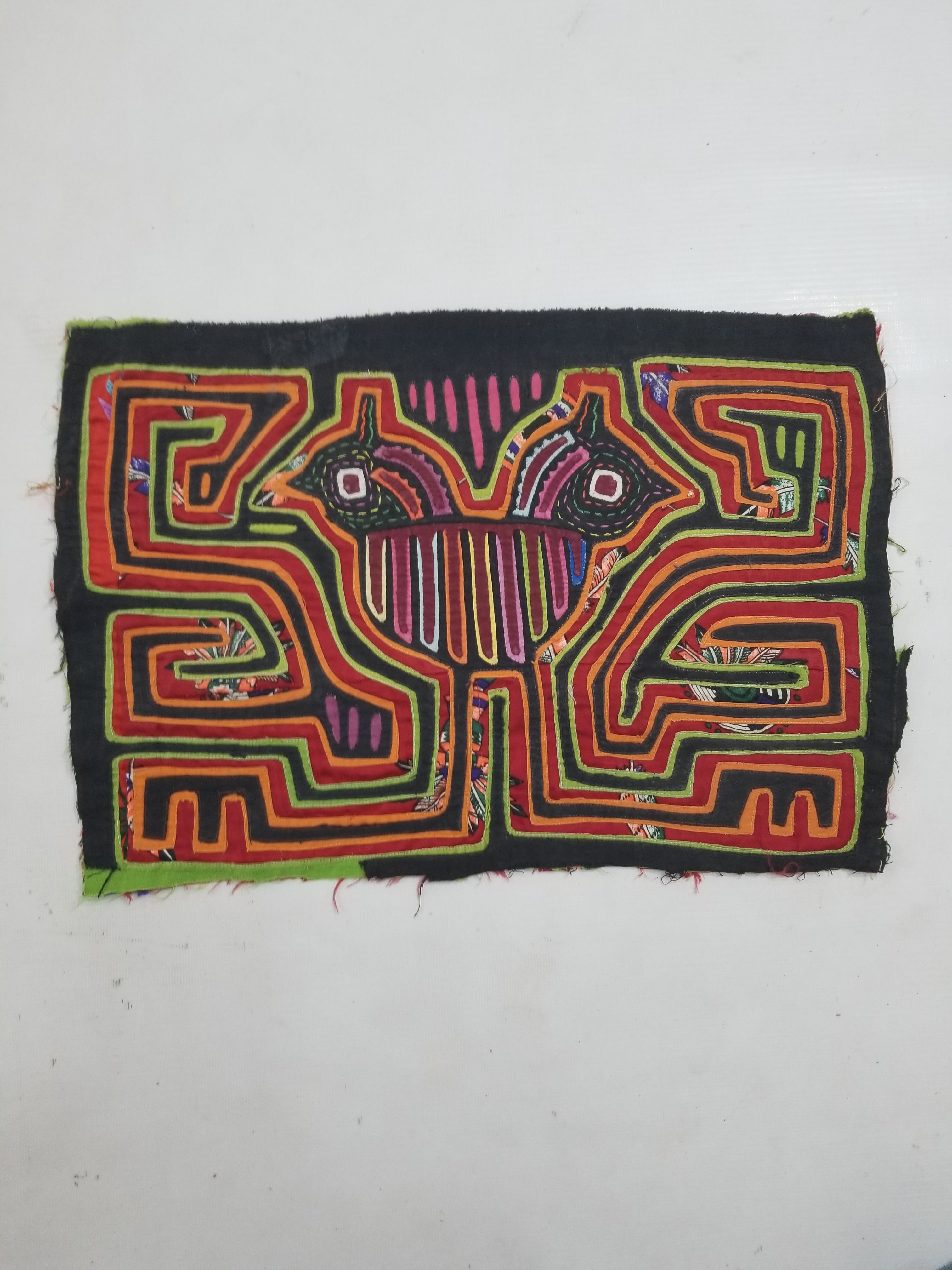 Vintage Traditional Kuna Mola Applique Work Folk Art Panel 40x28cm