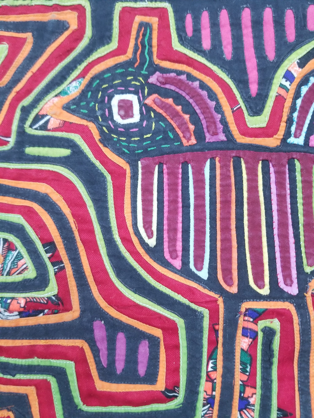 Vintage Traditional Kuna Mola Applique Work Folk Art Panel 40x28cm