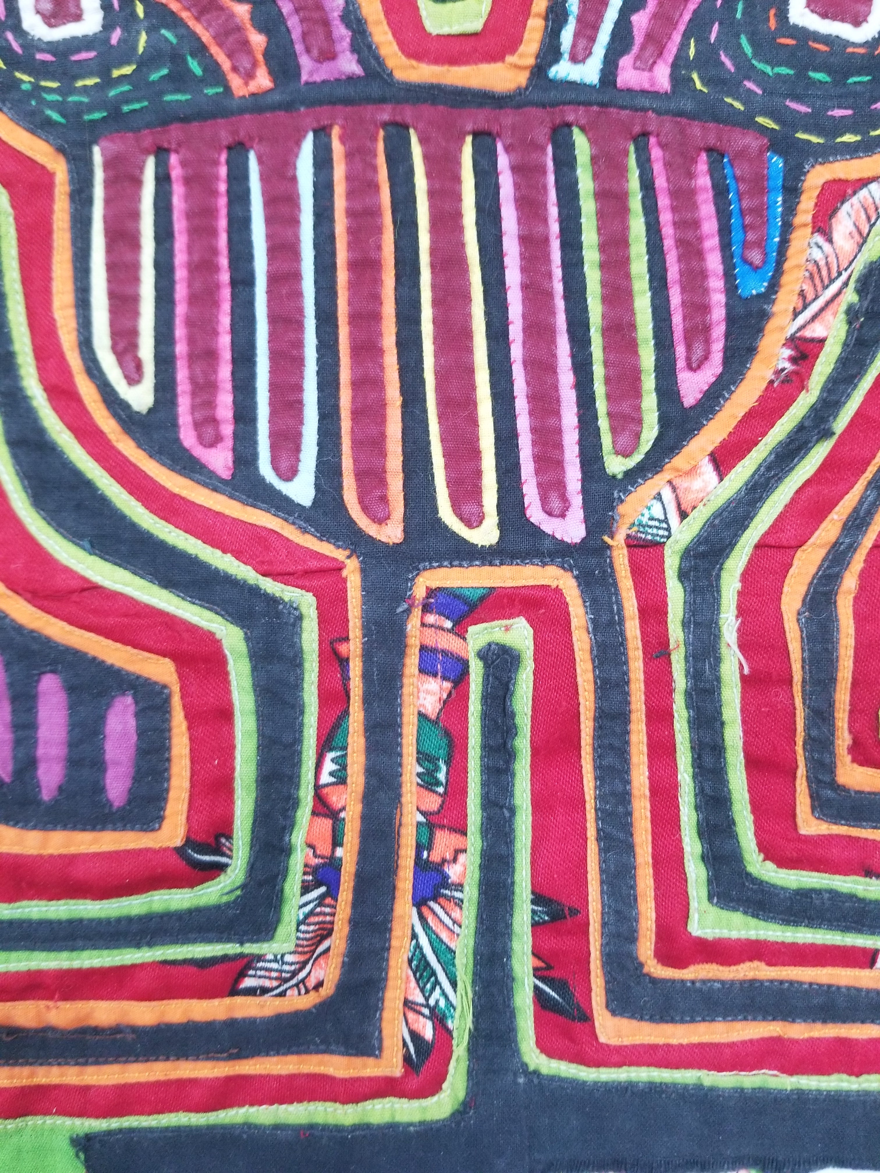 Vintage Traditional Kuna Mola Applique Work Folk Art Panel 40x28cm