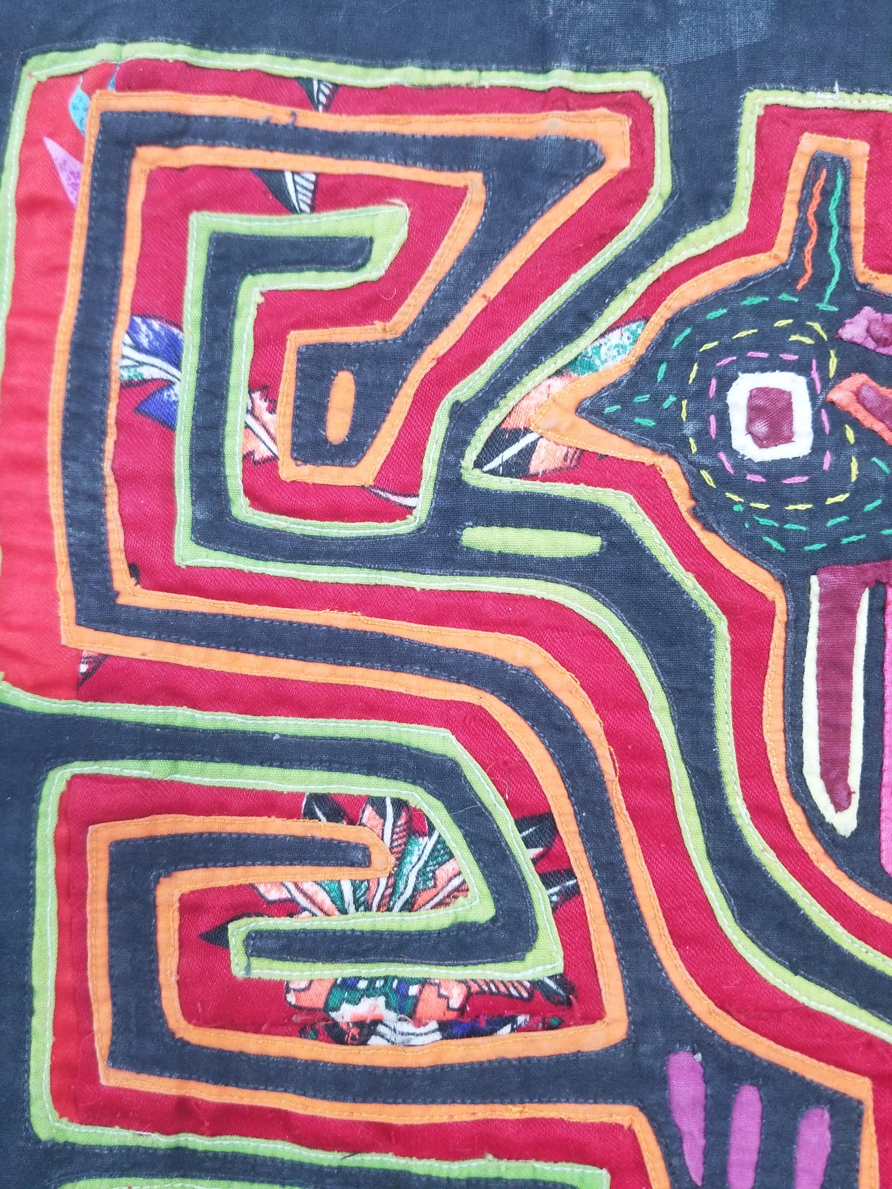Vintage Traditional Kuna Mola Applique Work Folk Art Panel 40x28cm