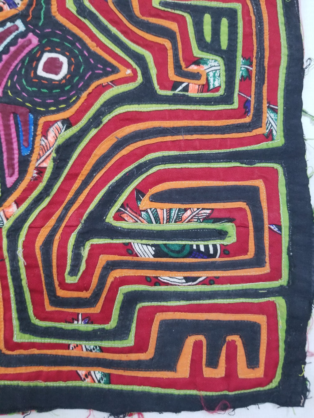 Vintage Traditional Kuna Mola Applique Work Folk Art Panel 40x28cm