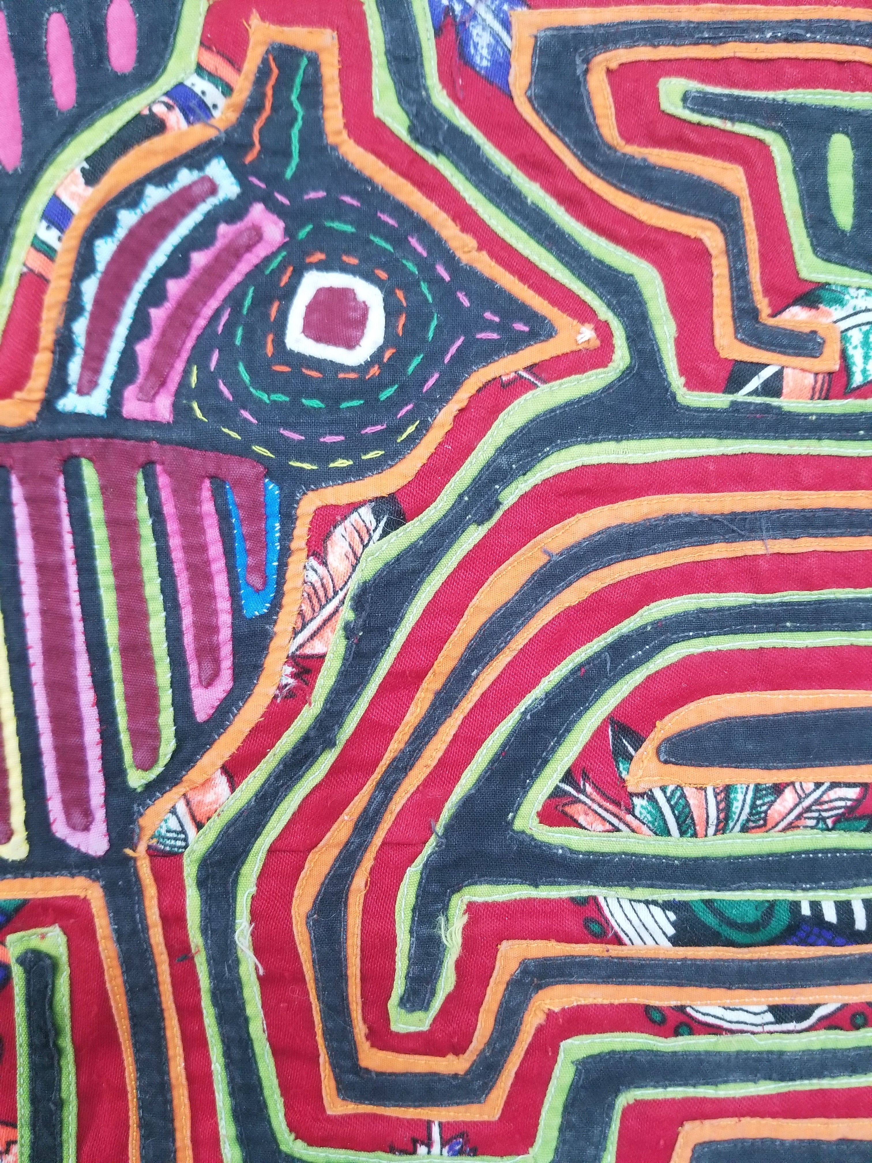 Vintage Traditional Kuna Mola Applique Work Folk Art Panel 40x28cm