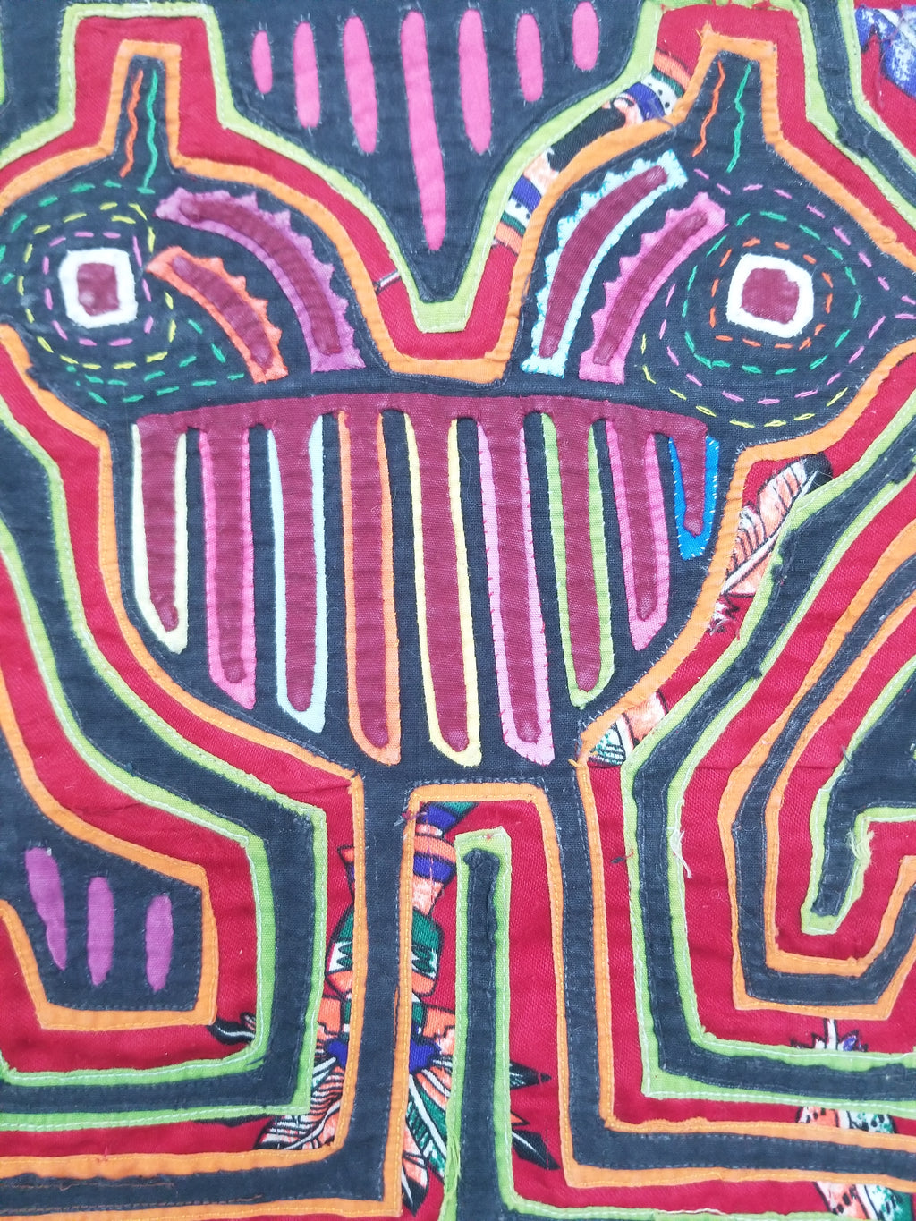 Vintage Traditional Kuna Mola Applique Work Folk Art Panel 40x28cm