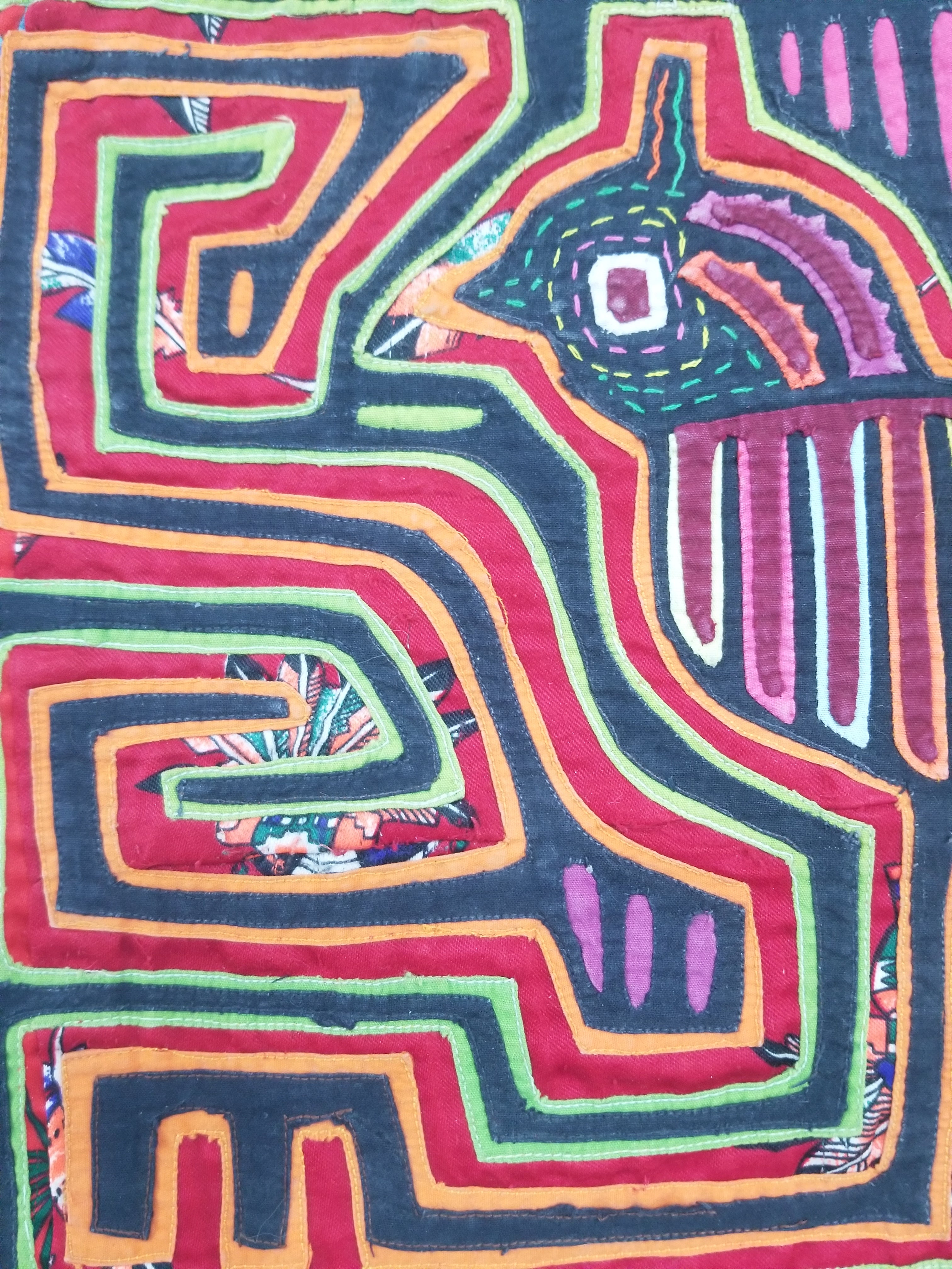 Vintage Traditional Kuna Mola Applique Work Folk Art Panel 40x28cm