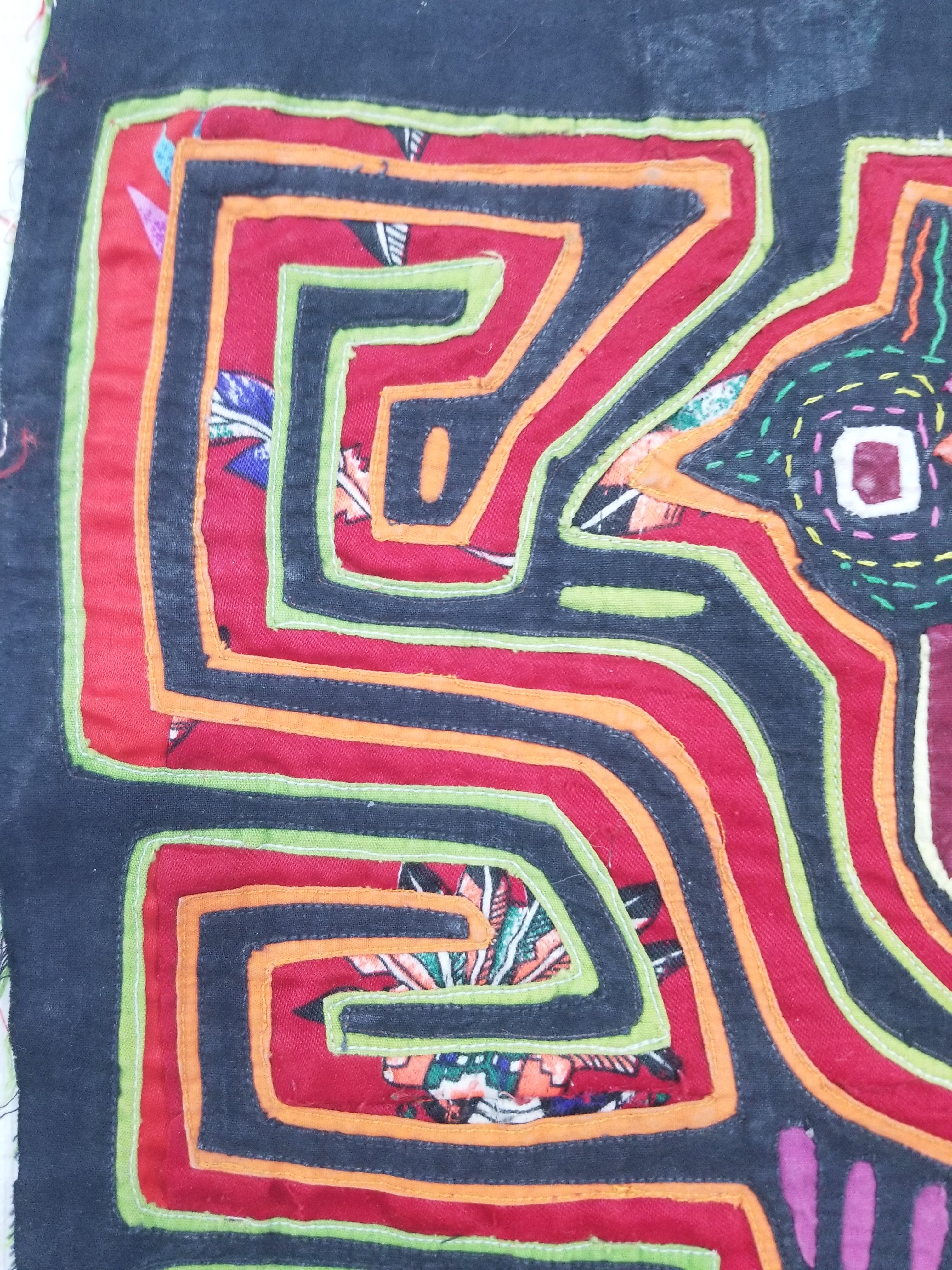 Vintage Traditional Kuna Mola Applique Work Folk Art Panel 40x28cm