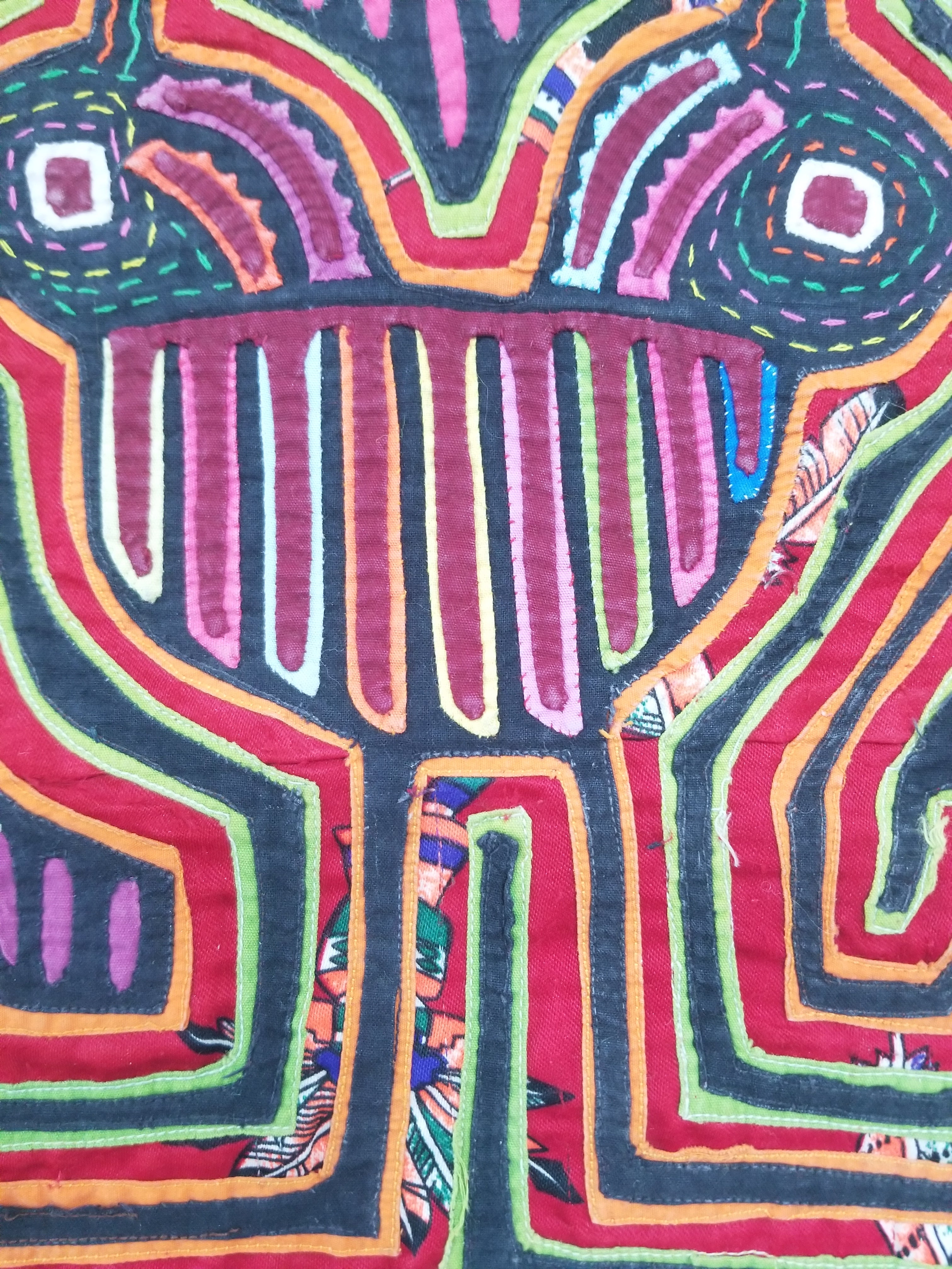 Vintage Traditional Kuna Mola Applique Work Folk Art Panel 40x28cm