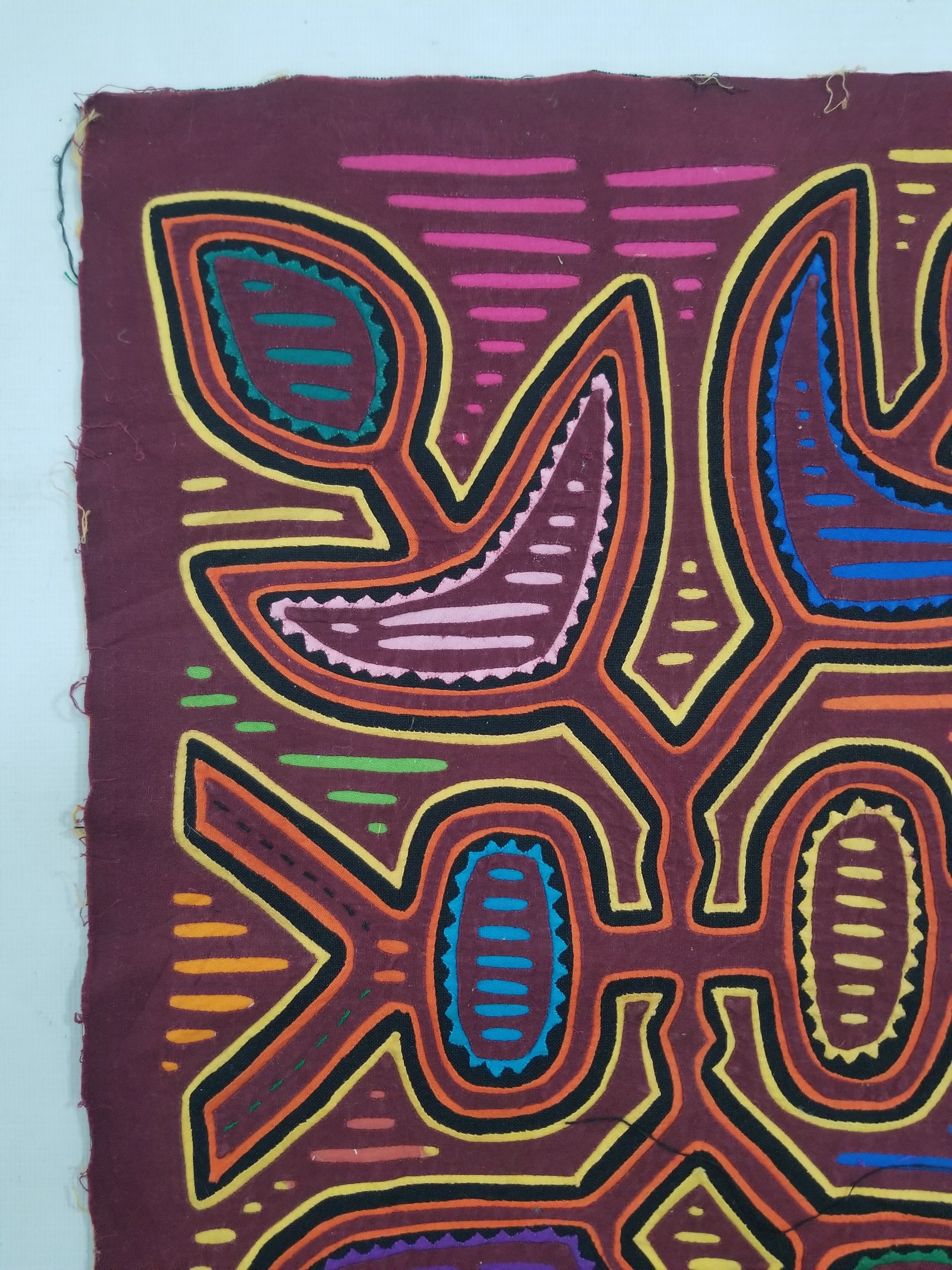 Vintage Traditional Kuna Mola Applique Work Folk Art Panel 50x32cm