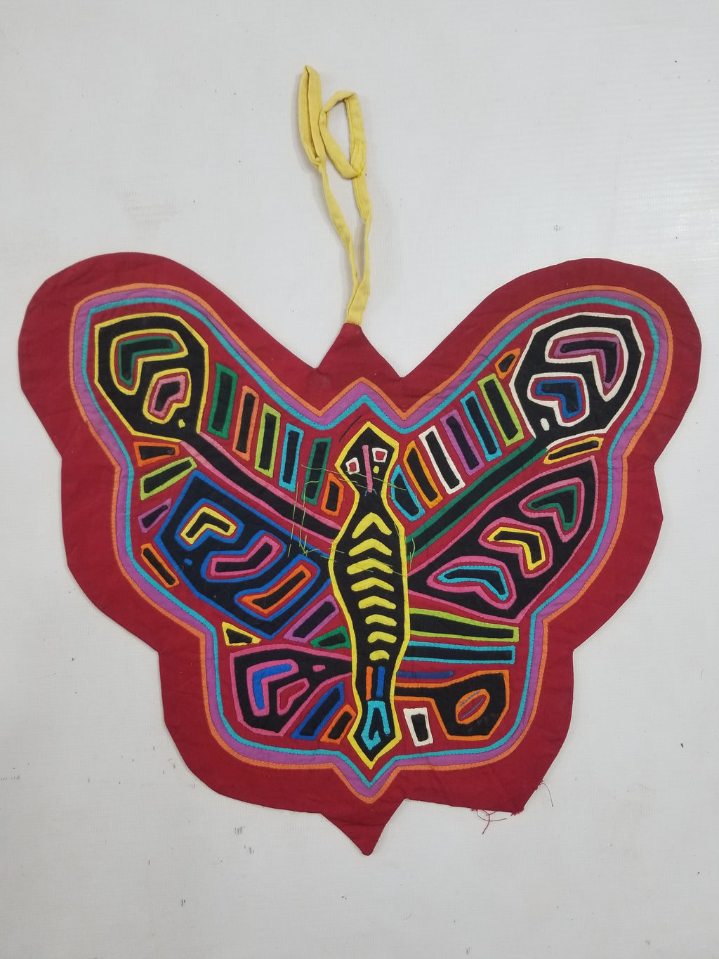 Vintage Traditional Kuna Mola Applique Work Folk Art Butterfly Shape Panel 35x28cm