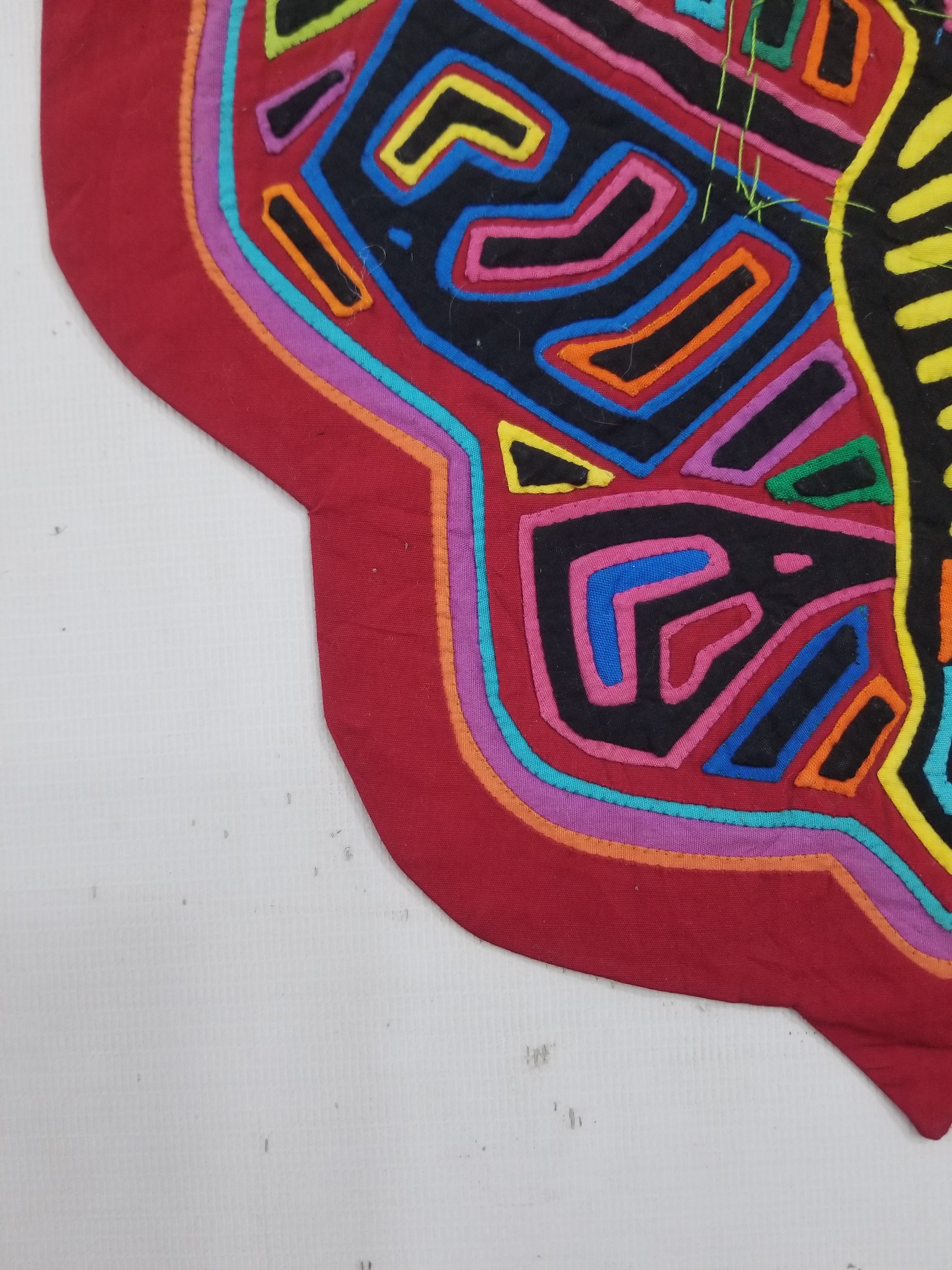 Vintage Traditional Kuna Mola Applique Work Folk Art Butterfly Shape Panel 35x28cm