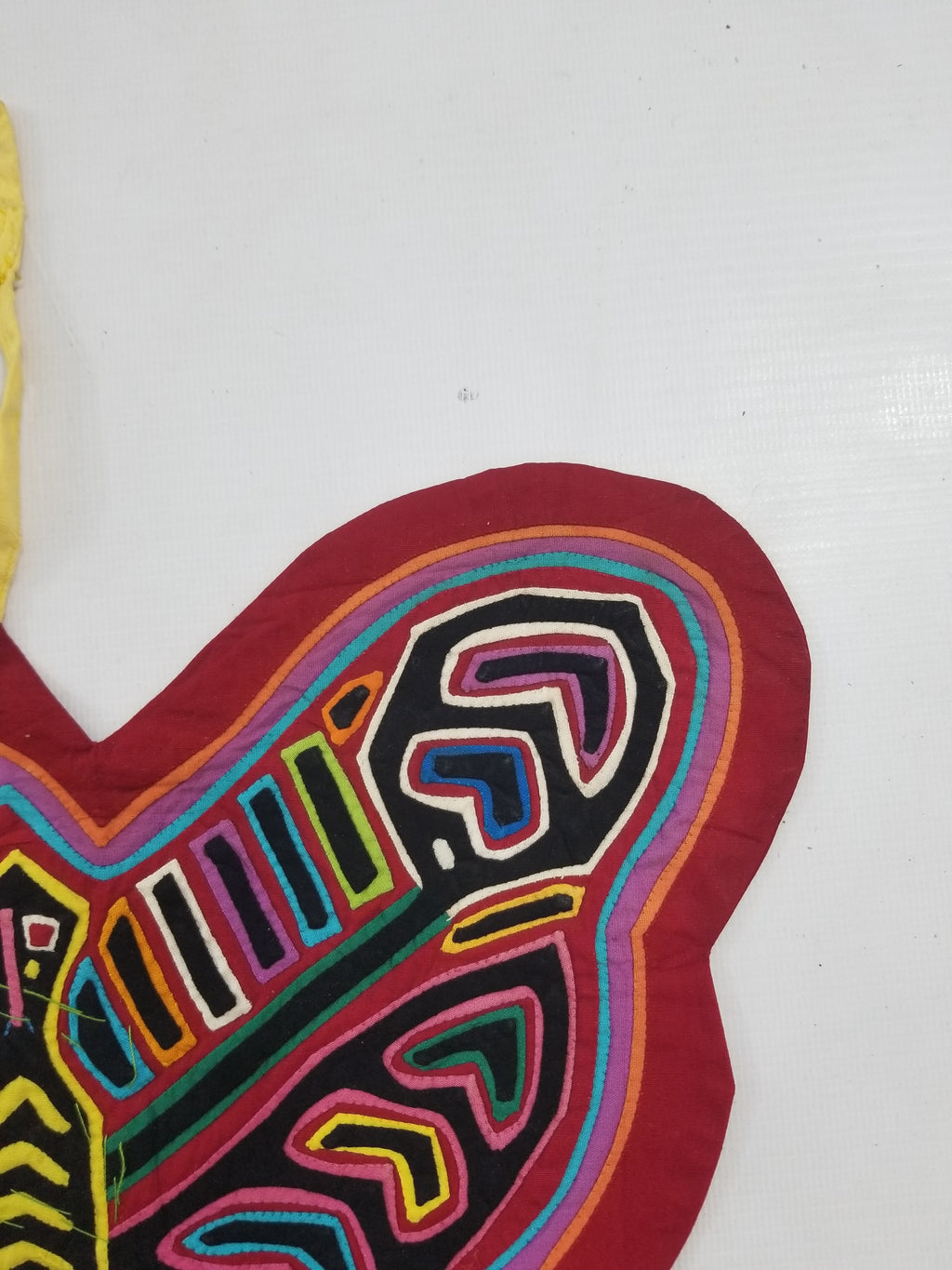 Vintage Traditional Kuna Mola Applique Work Folk Art Butterfly Shape Panel 35x28cm
