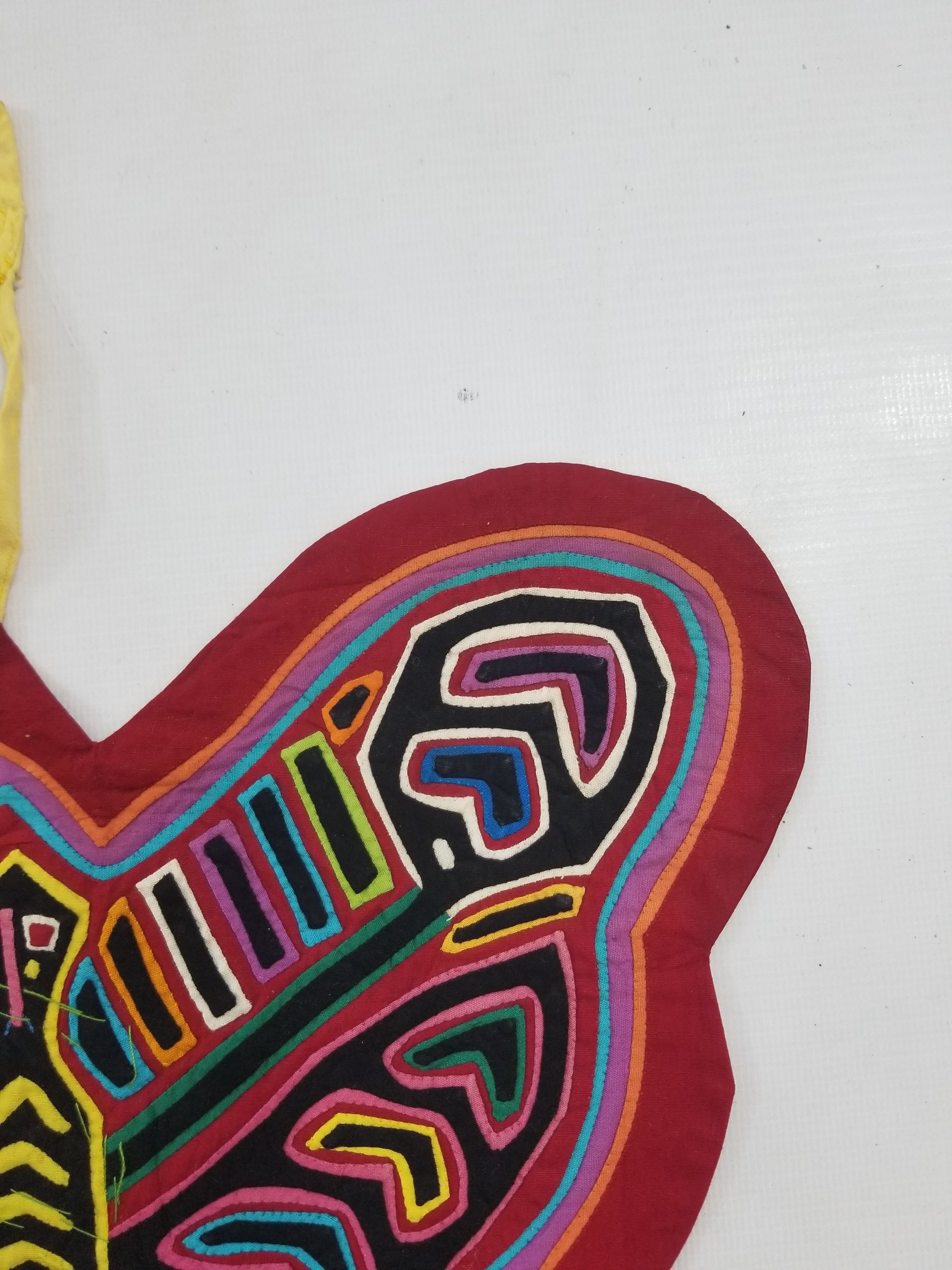 Vintage Traditional Kuna Mola Applique Work Folk Art Butterfly Shape Panel 35x28cm