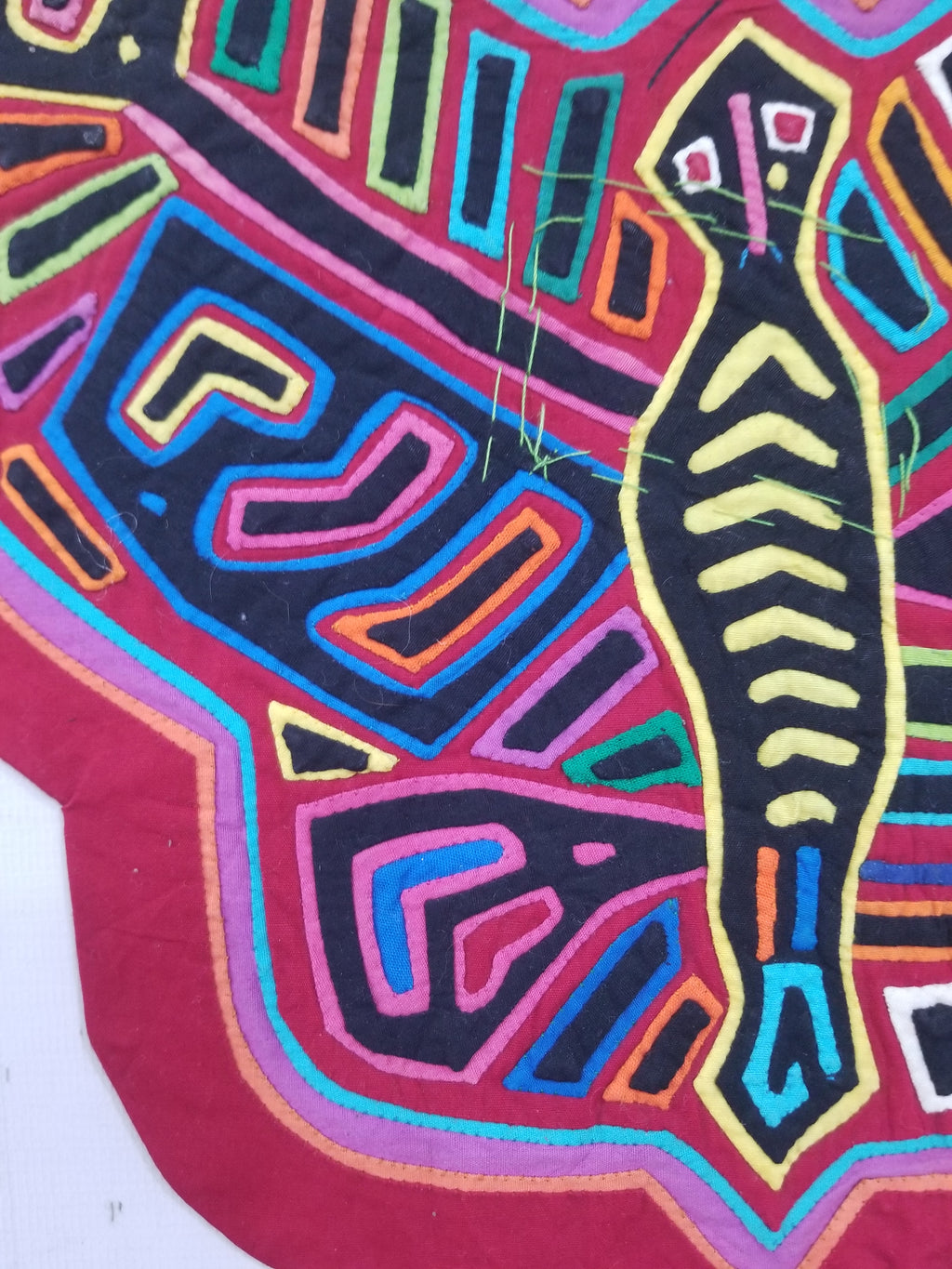Vintage Traditional Kuna Mola Applique Work Folk Art Butterfly Shape Panel 35x28cm