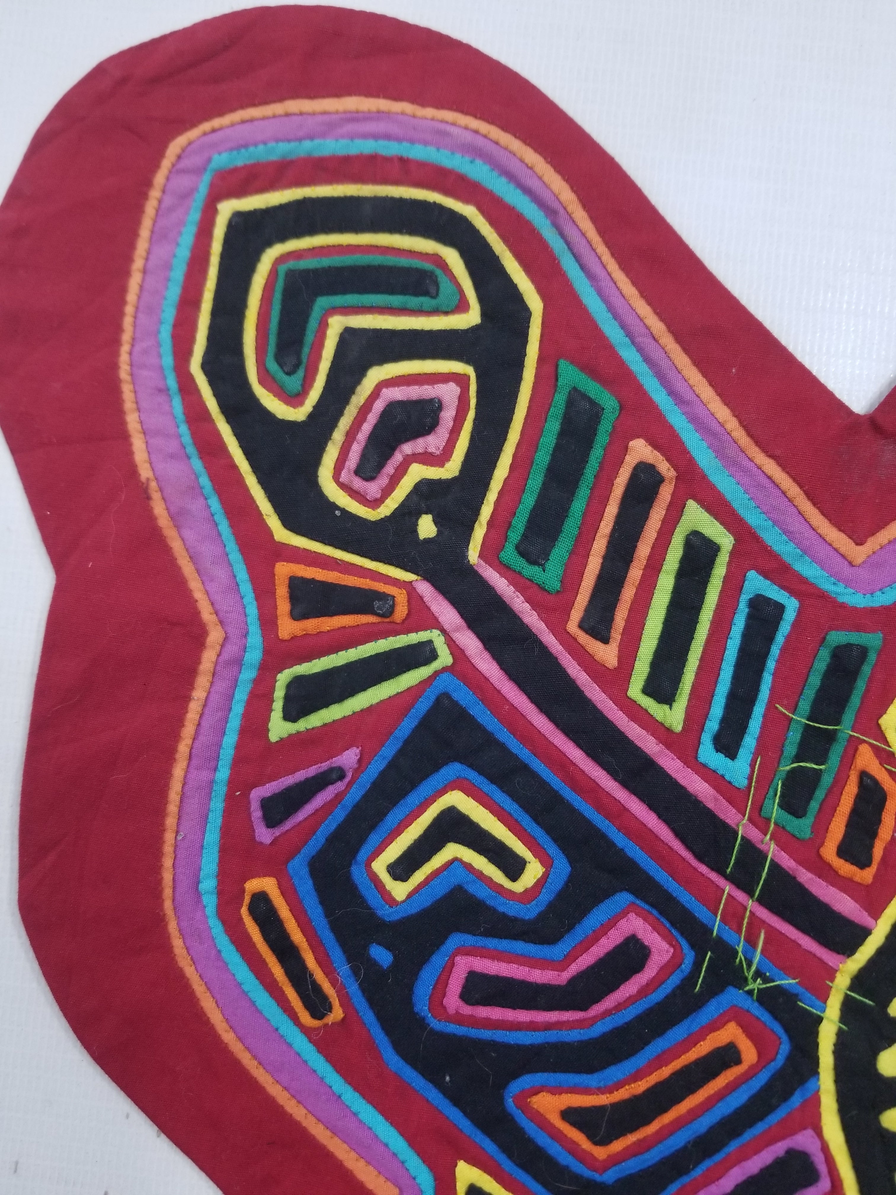 Vintage Traditional Kuna Mola Applique Work Folk Art Butterfly Shape Panel 35x28cm