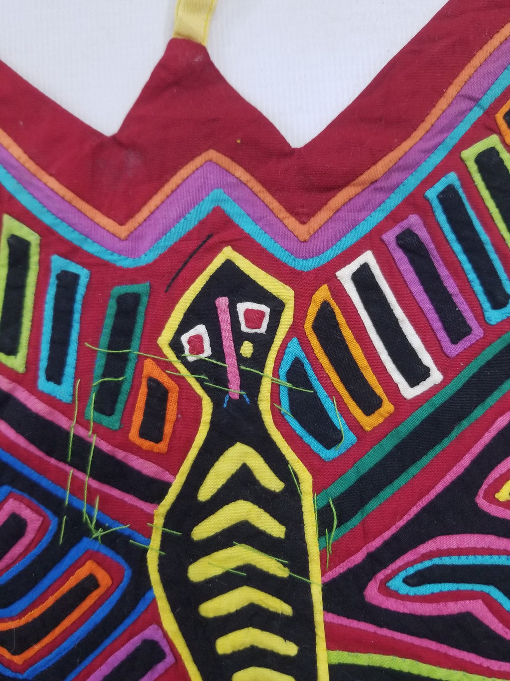 Vintage Traditional Kuna Mola Applique Work Folk Art Butterfly Shape Panel 35x28cm