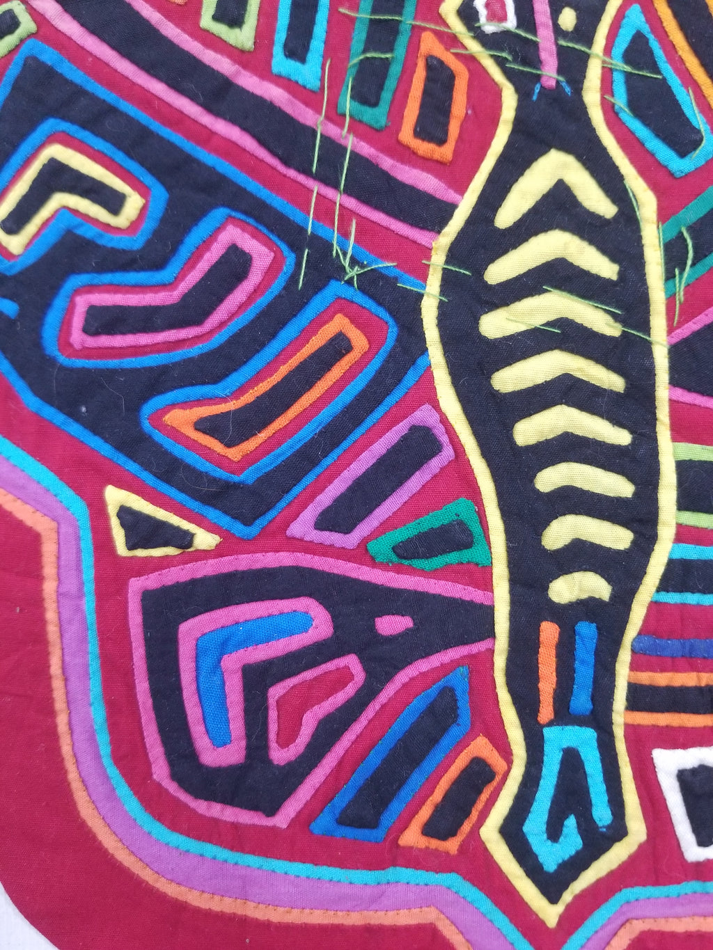 Vintage Traditional Kuna Mola Applique Work Folk Art Butterfly Shape Panel 35x28cm