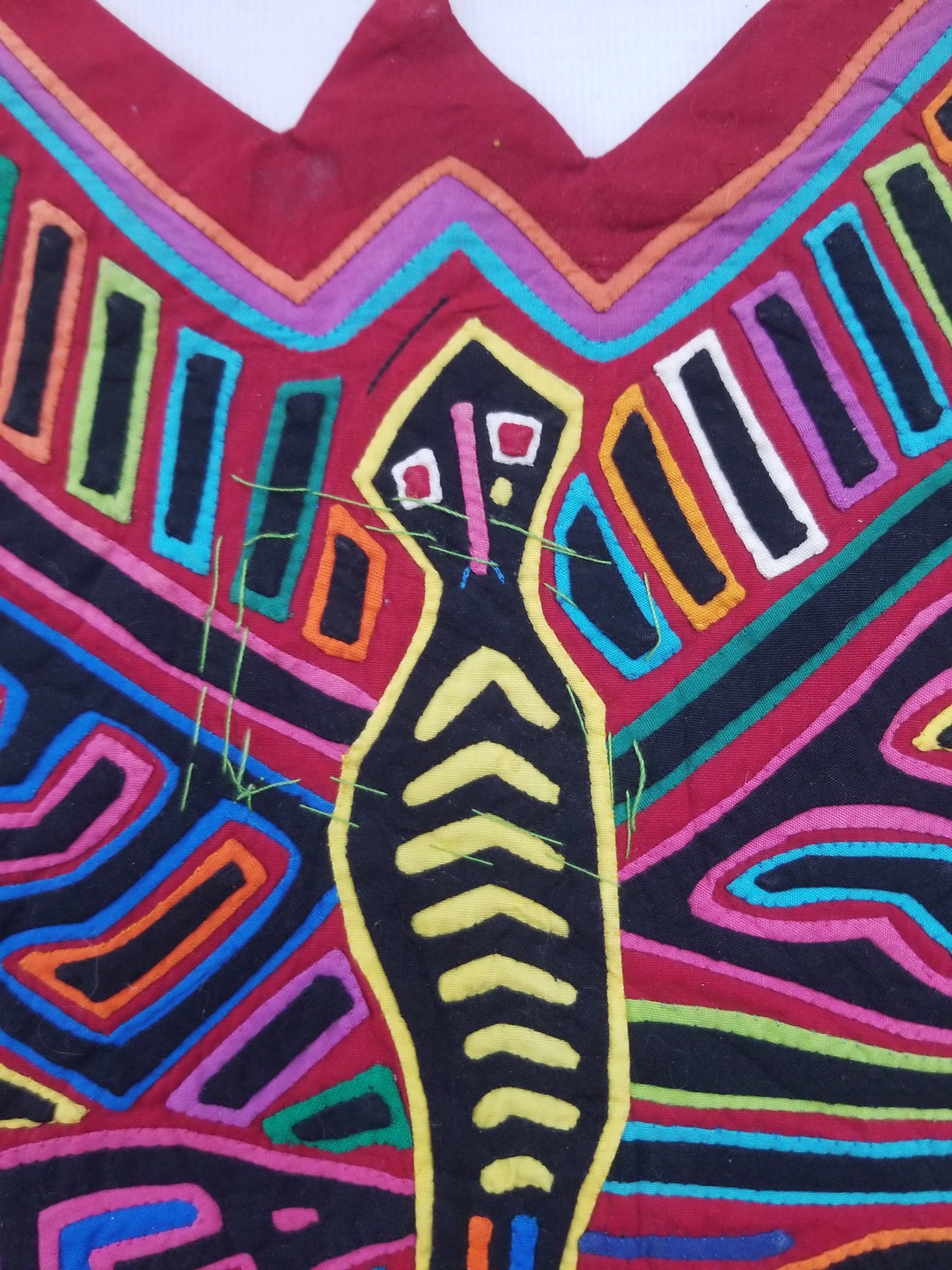 Vintage Traditional Kuna Mola Applique Work Folk Art Butterfly Shape Panel 35x28cm