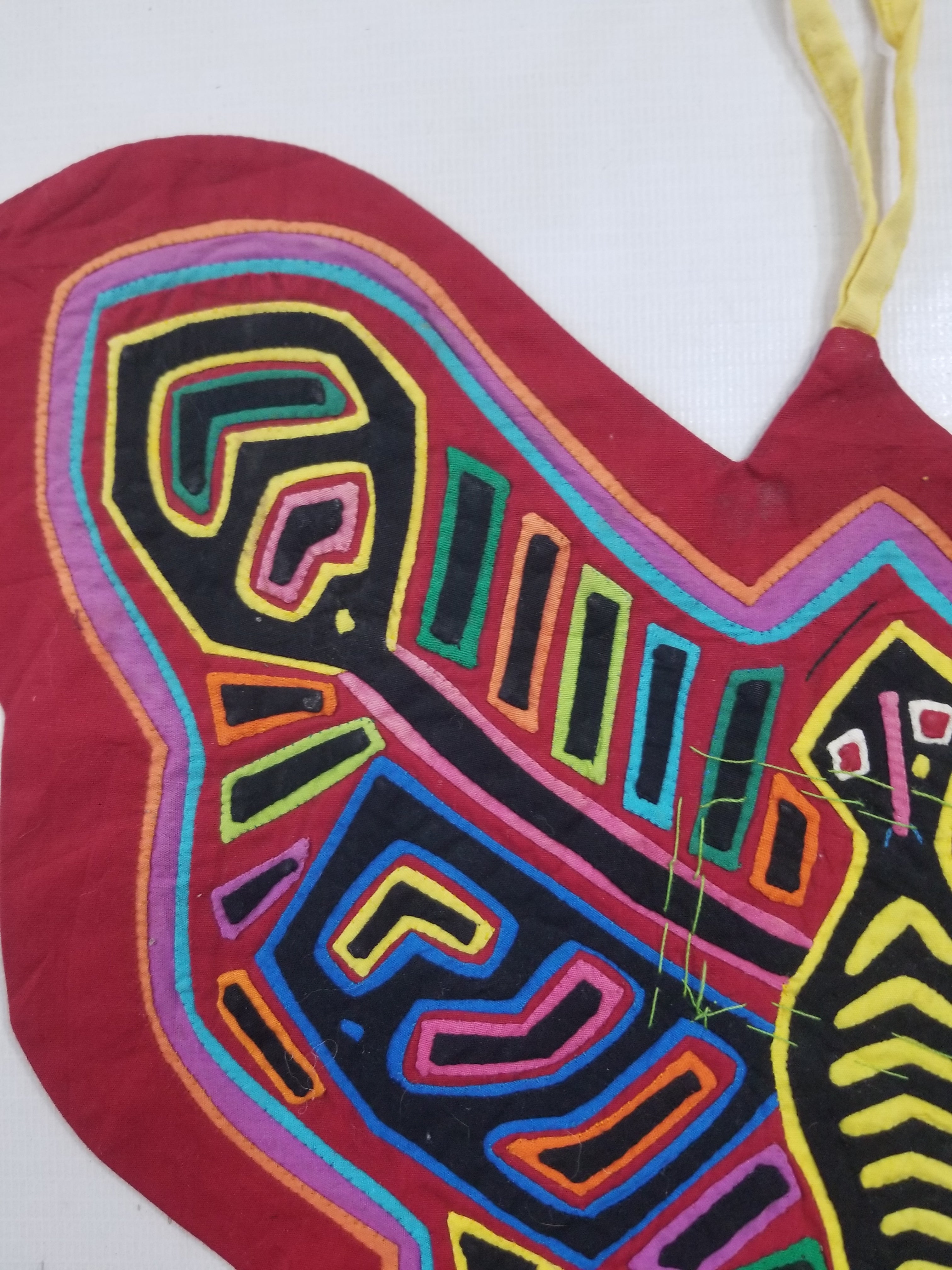 Vintage Traditional Kuna Mola Applique Work Folk Art Butterfly Shape Panel 35x28cm