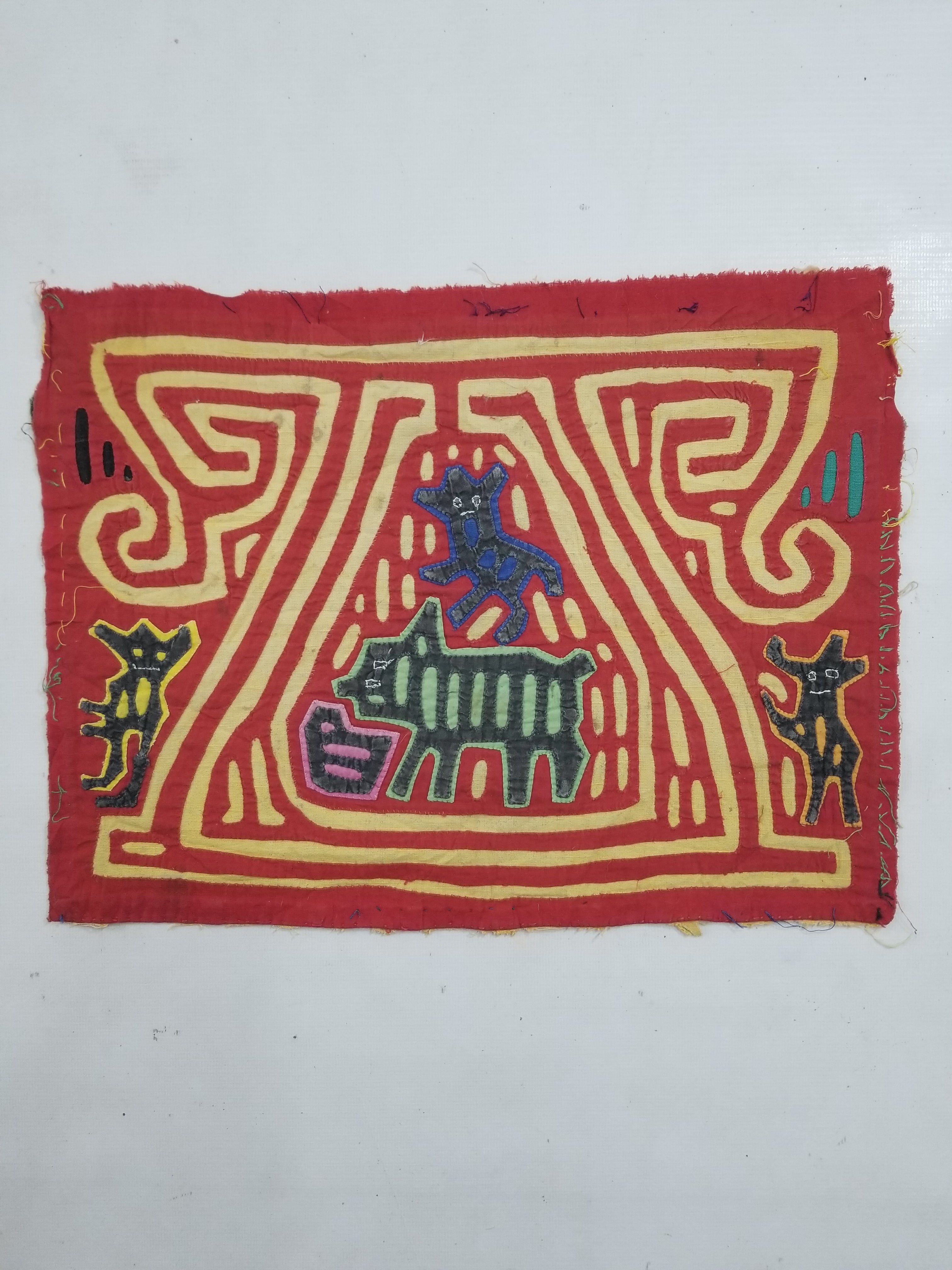 Vintage Traditional Kuna Mola Applique Work Folk Art Panel 40x30cm