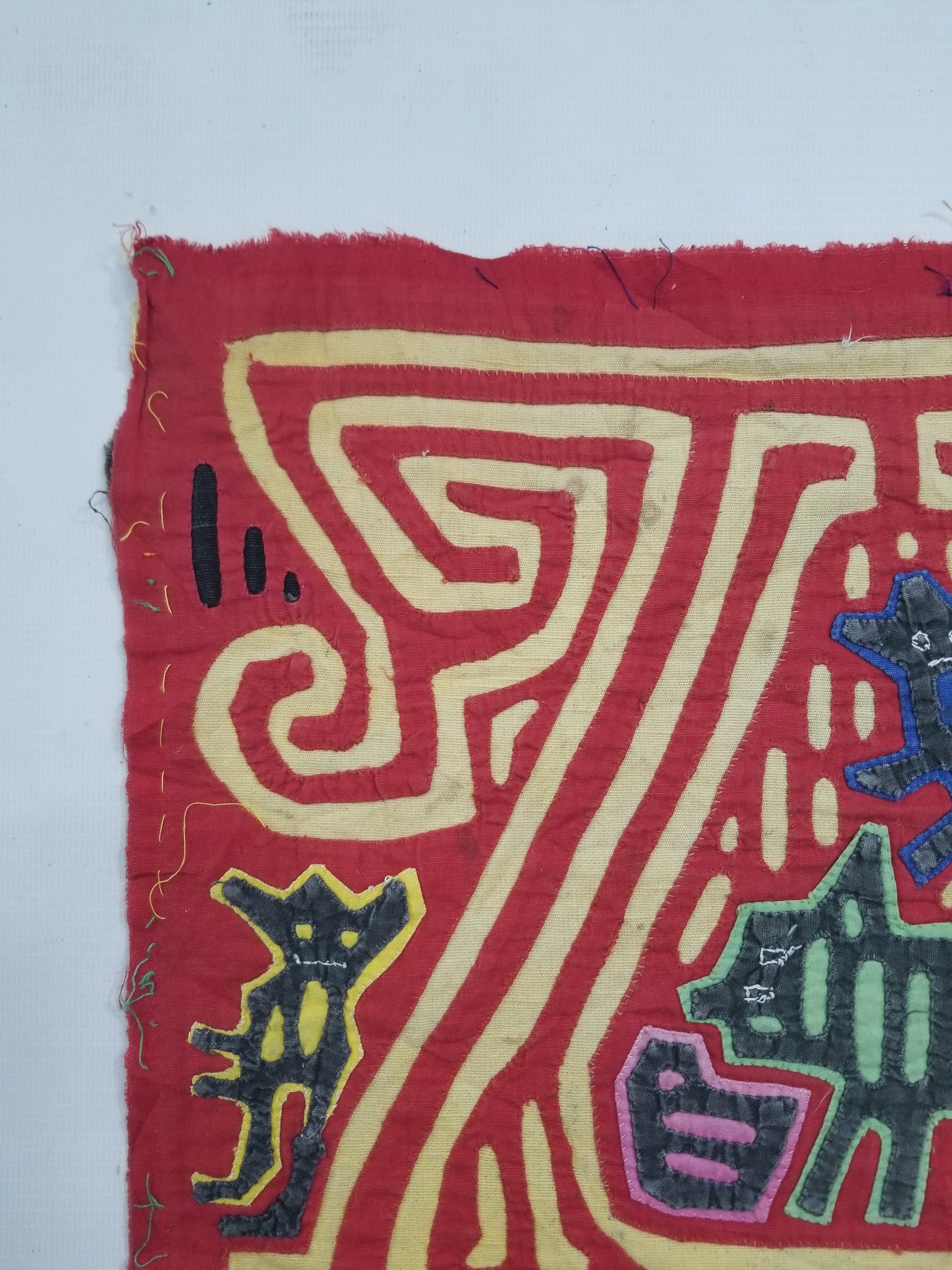 Vintage Traditional Kuna Mola Applique Work Folk Art Panel 40x30cm