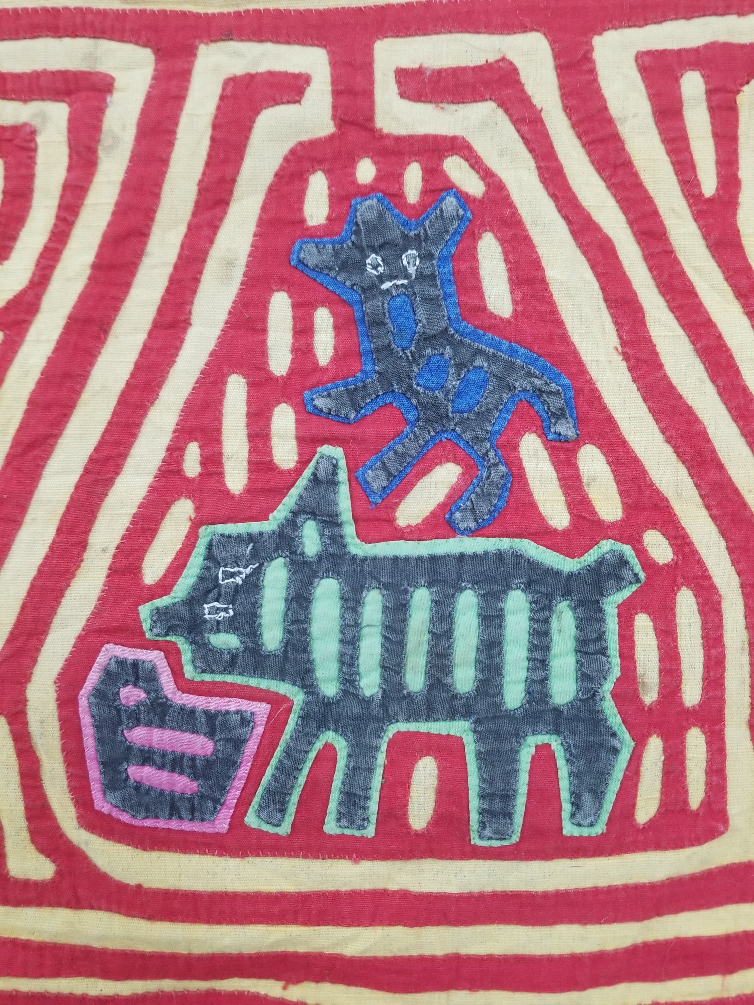 Vintage Traditional Kuna Mola Applique Work Folk Art Panel 40x30cm