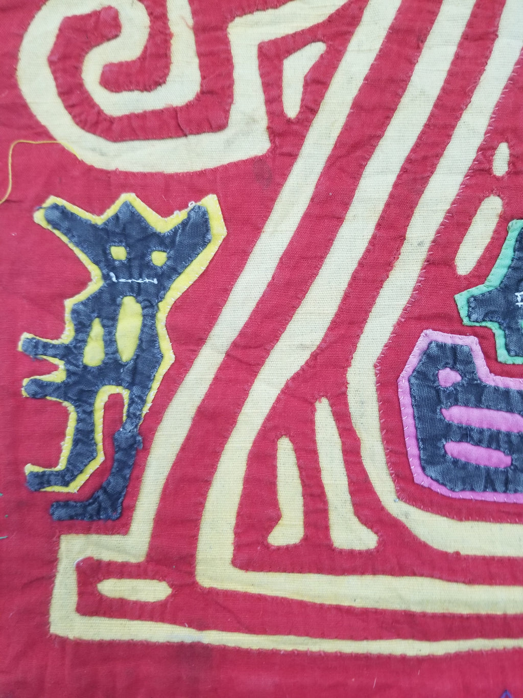 Vintage Traditional Kuna Mola Applique Work Folk Art Panel 40x30cm
