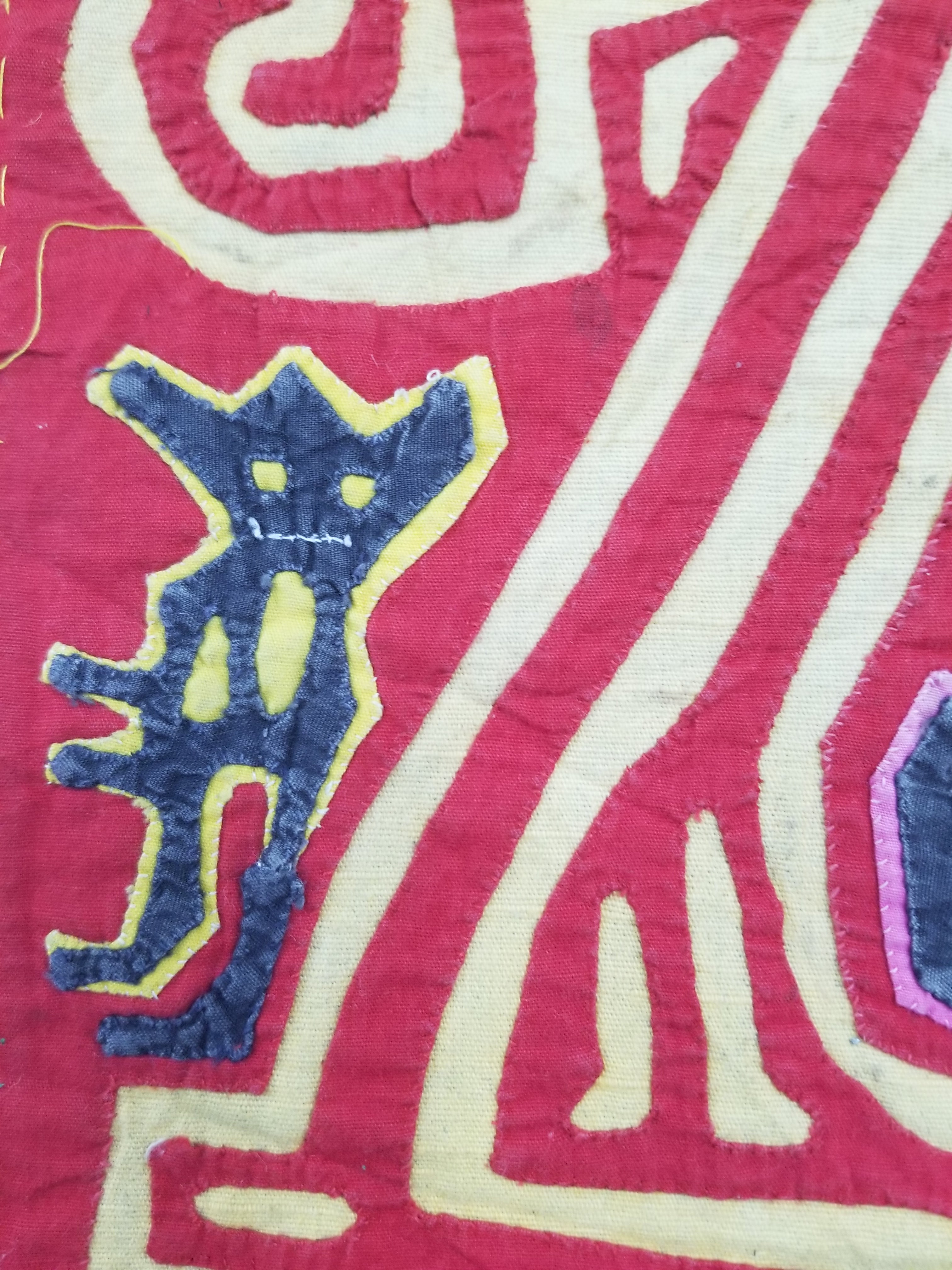 Vintage Traditional Kuna Mola Applique Work Folk Art Panel 40x30cm