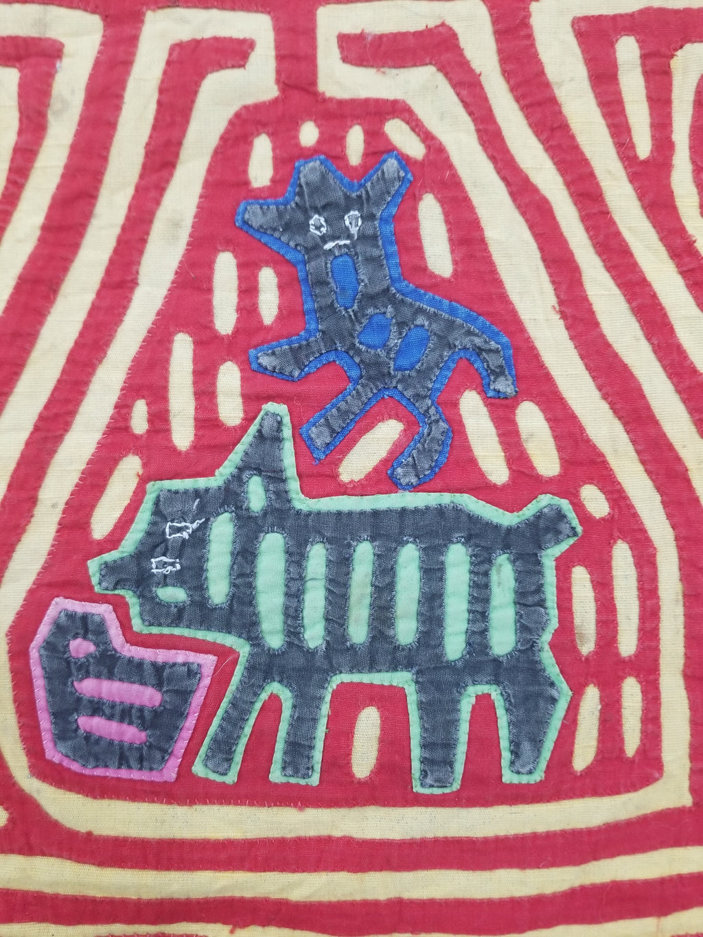 Vintage Traditional Kuna Mola Applique Work Folk Art Panel 40x30cm