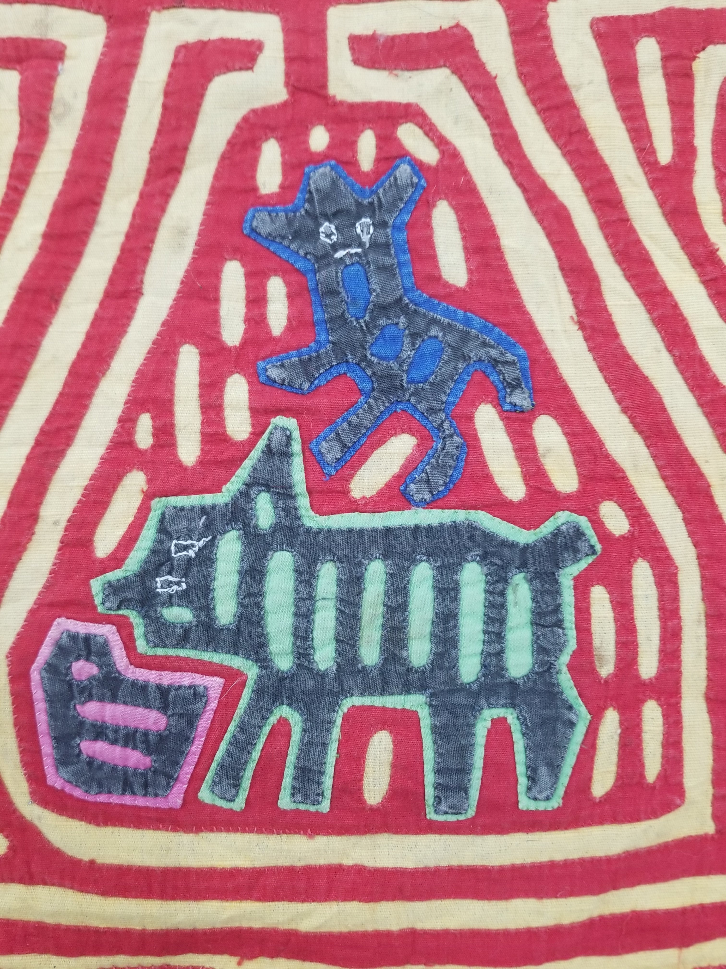 Vintage Traditional Kuna Mola Applique Work Folk Art Panel 40x30cm