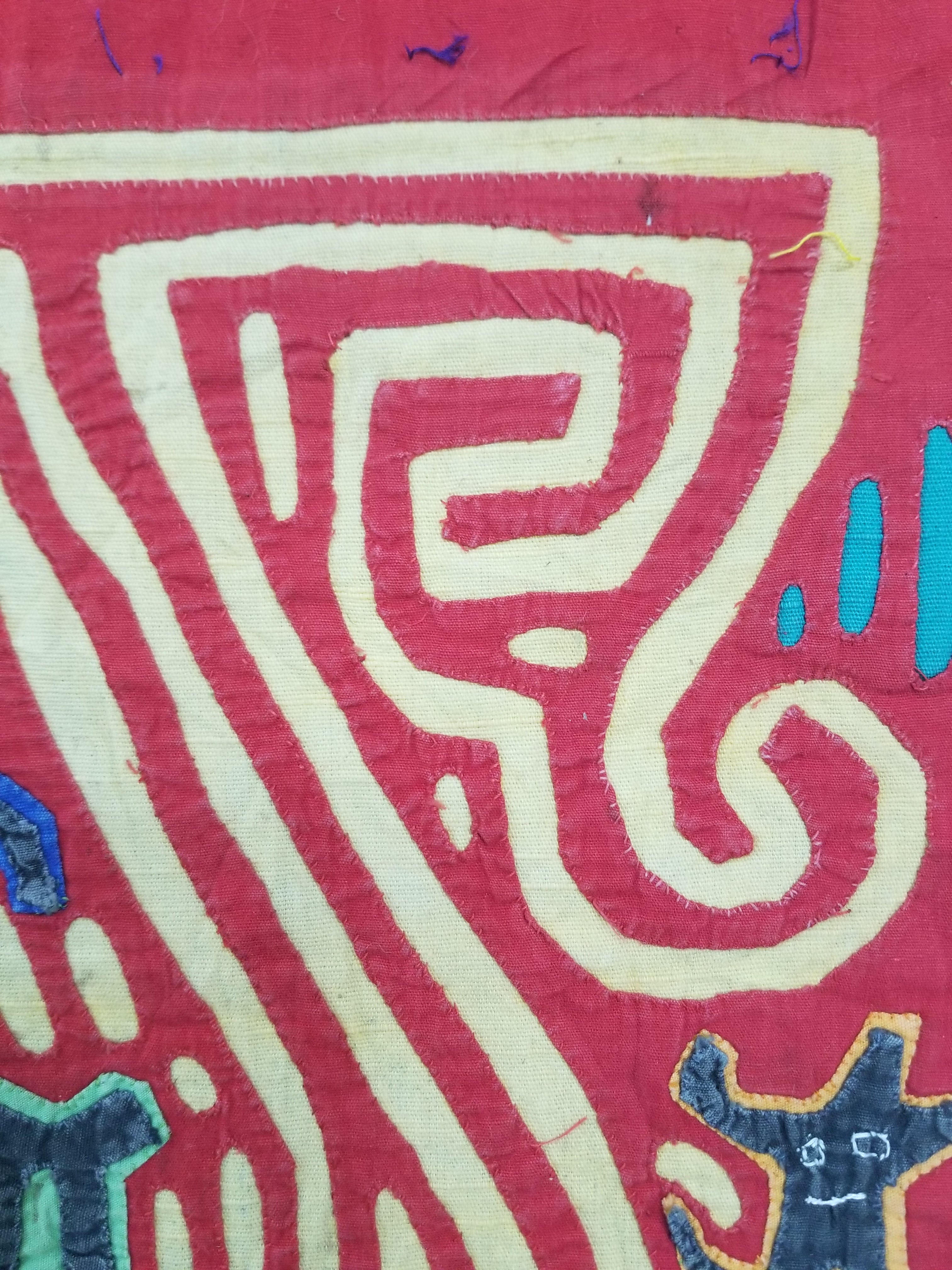 Vintage Traditional Kuna Mola Applique Work Folk Art Panel 40x30cm