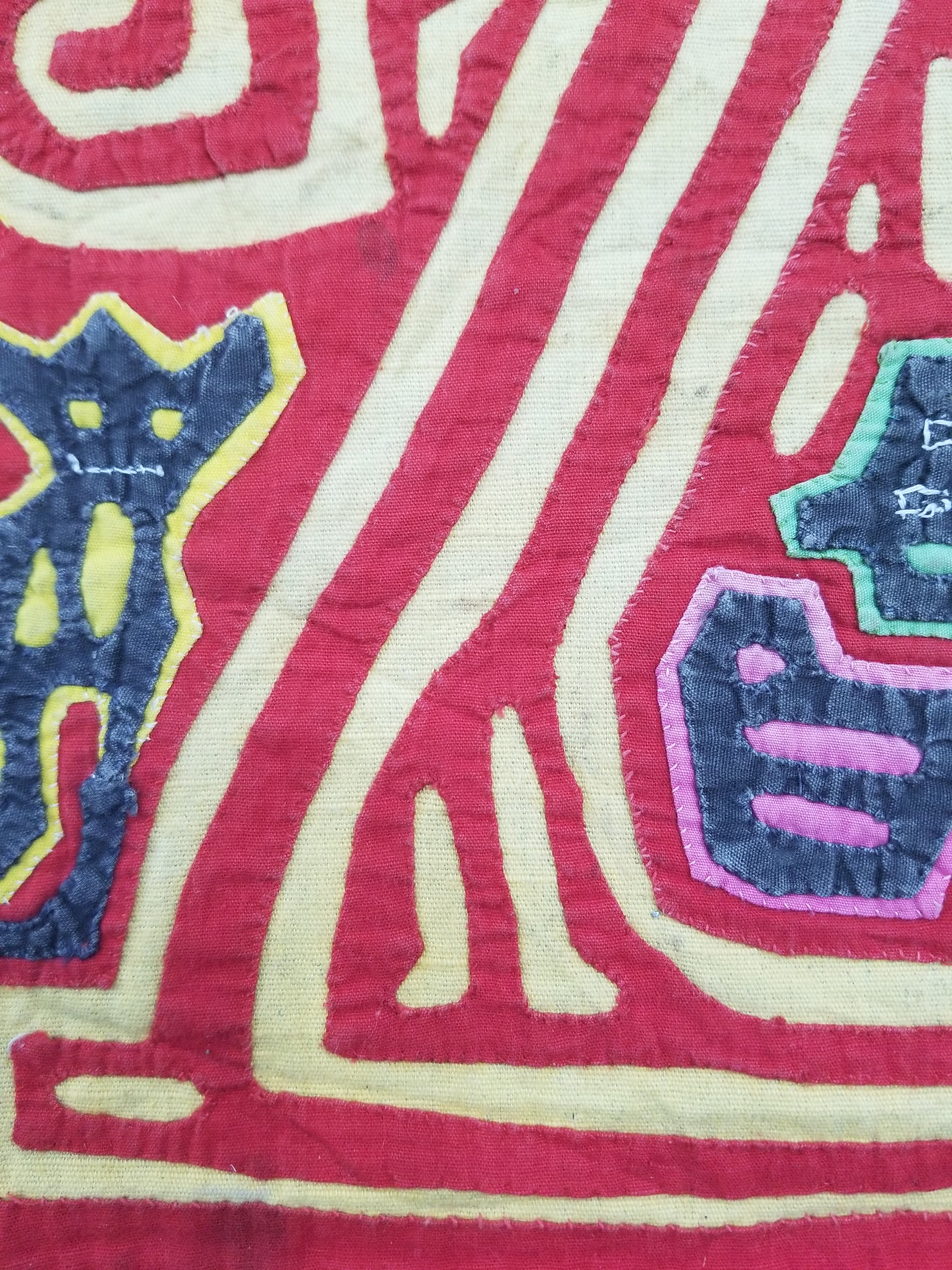 Vintage Traditional Kuna Mola Applique Work Folk Art Panel 40x30cm