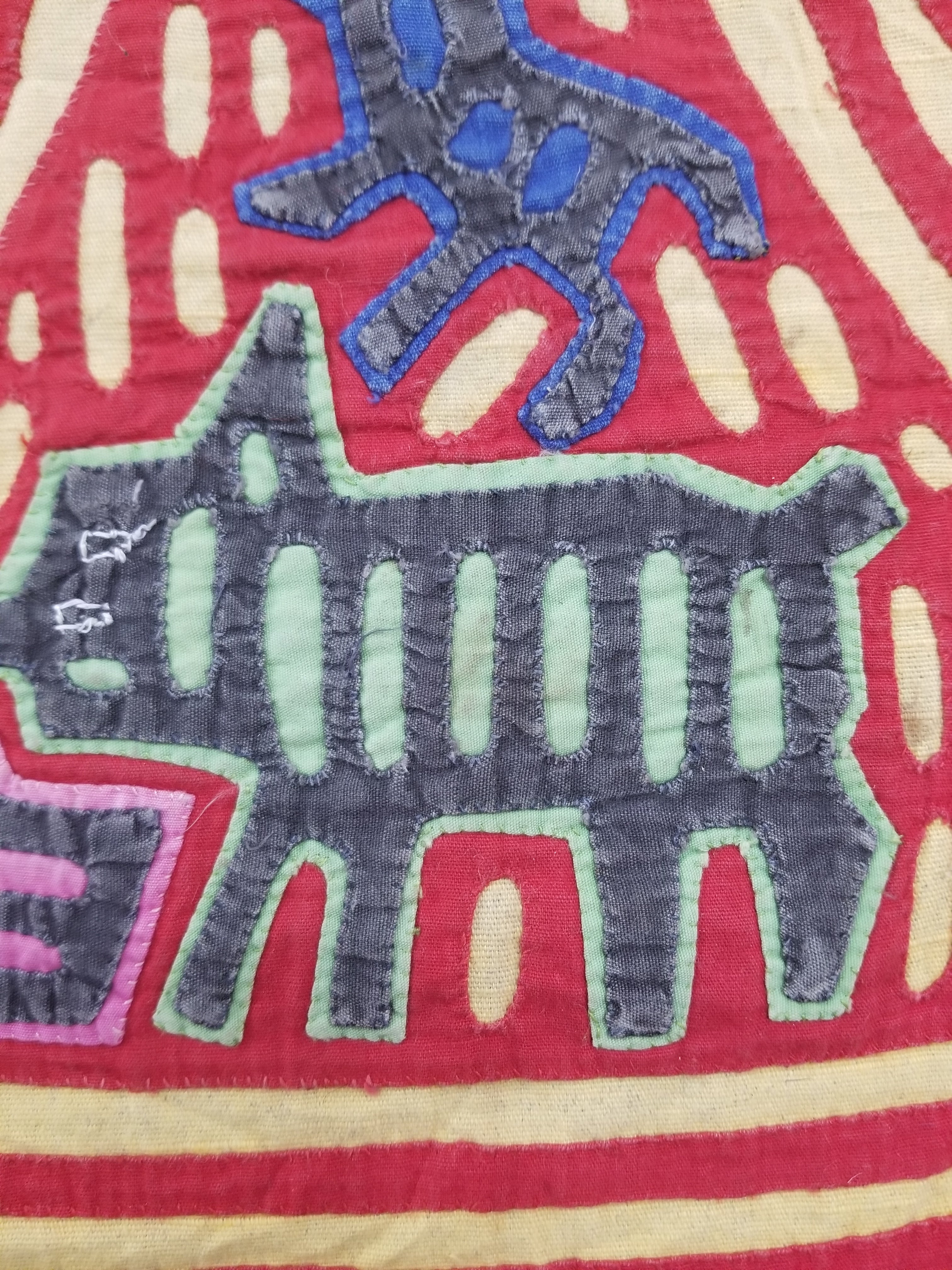 Vintage Traditional Kuna Mola Applique Work Folk Art Panel 40x30cm