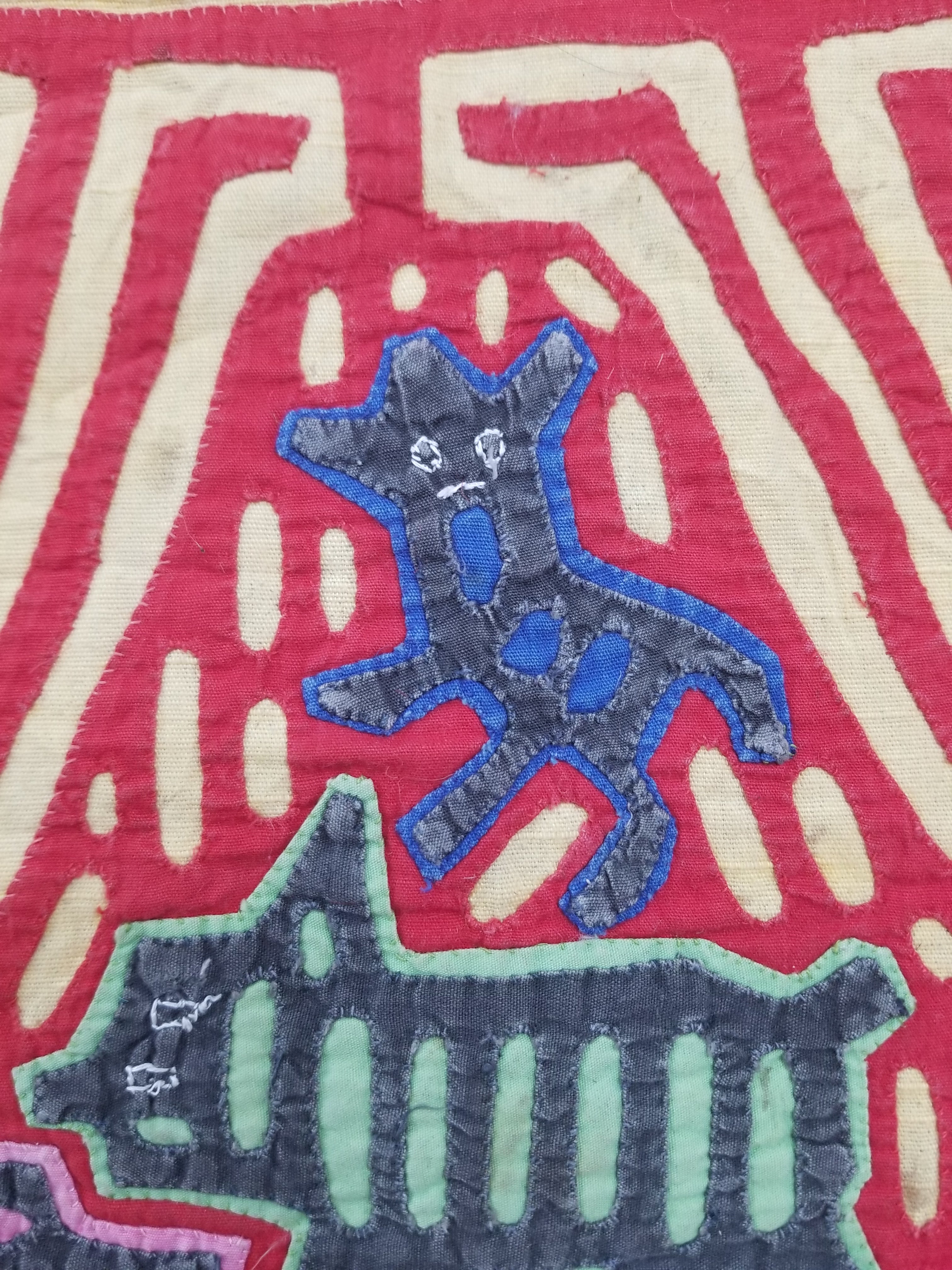 Vintage Traditional Kuna Mola Applique Work Folk Art Panel 40x30cm