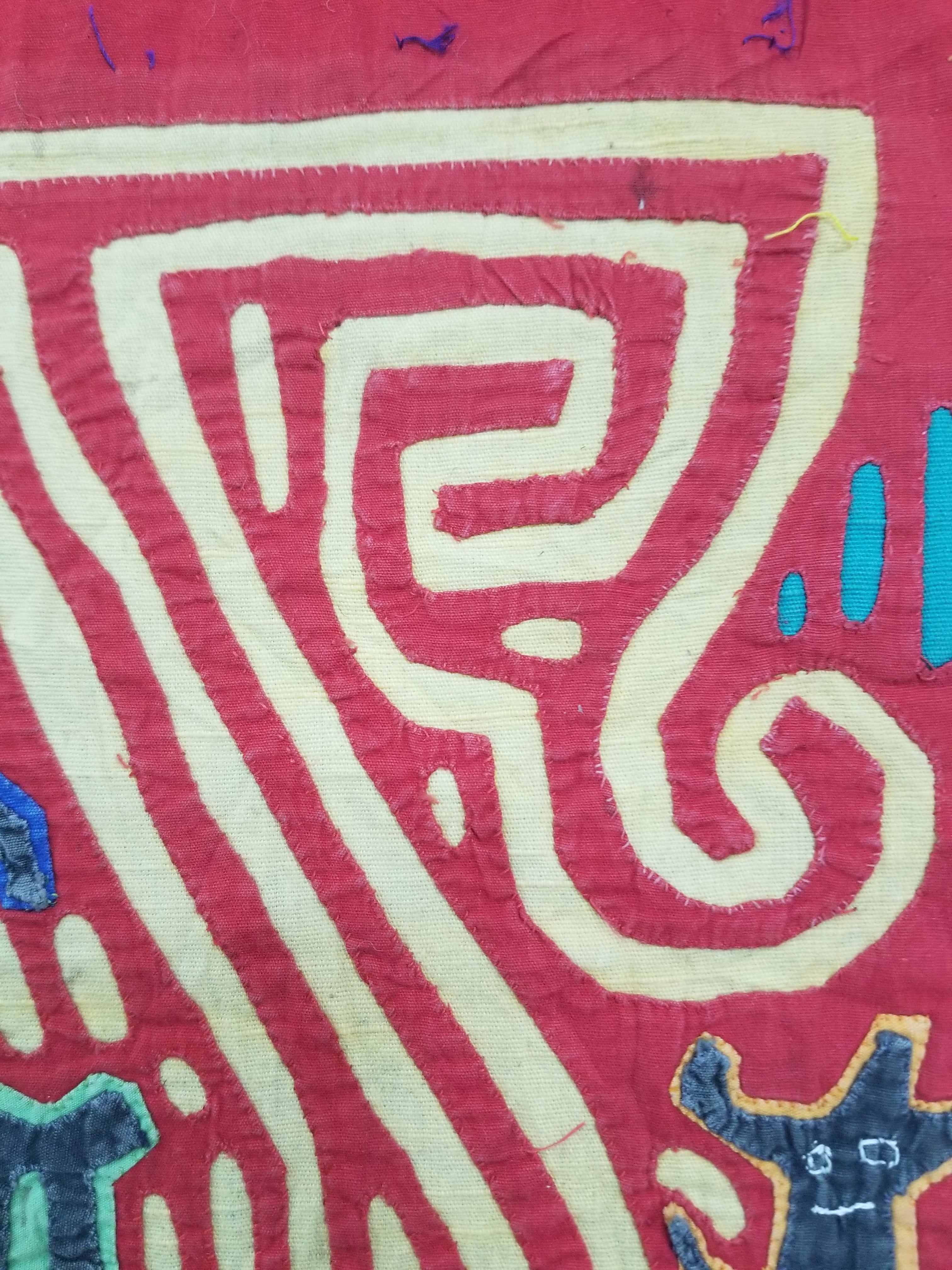 Vintage Traditional Kuna Mola Applique Work Folk Art Panel 40x30cm