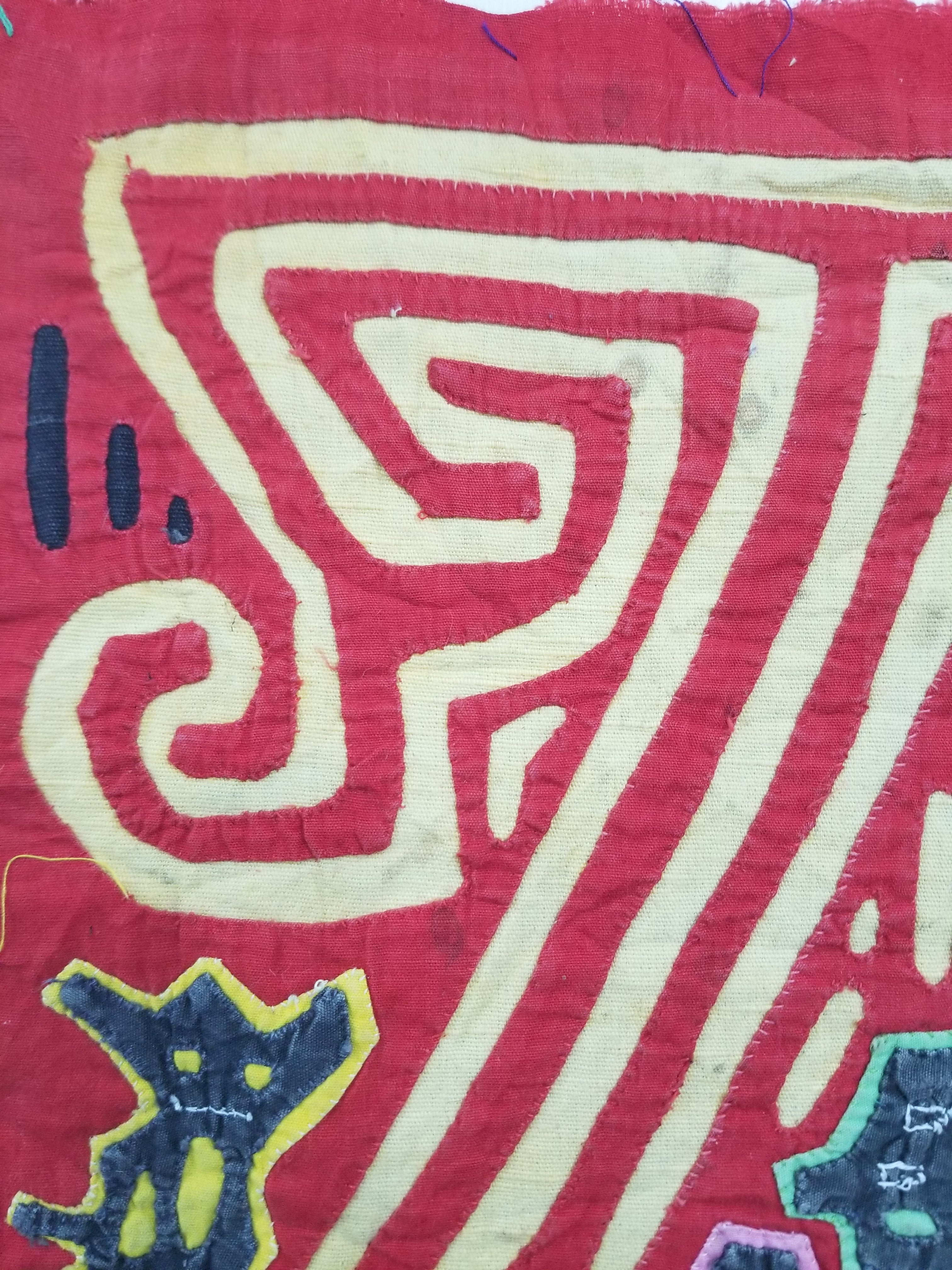 Vintage Traditional Kuna Mola Applique Work Folk Art Panel 40x30cm
