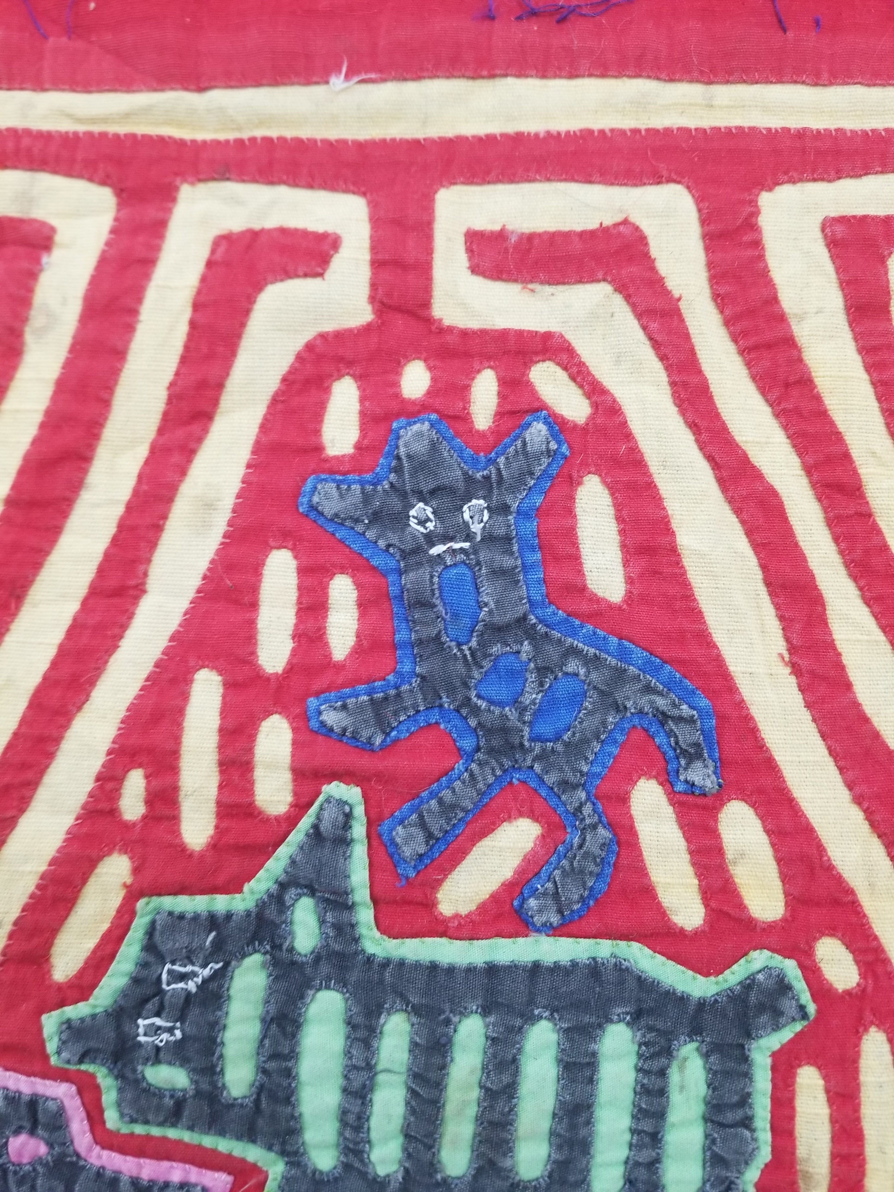 Vintage Traditional Kuna Mola Applique Work Folk Art Panel 40x30cm