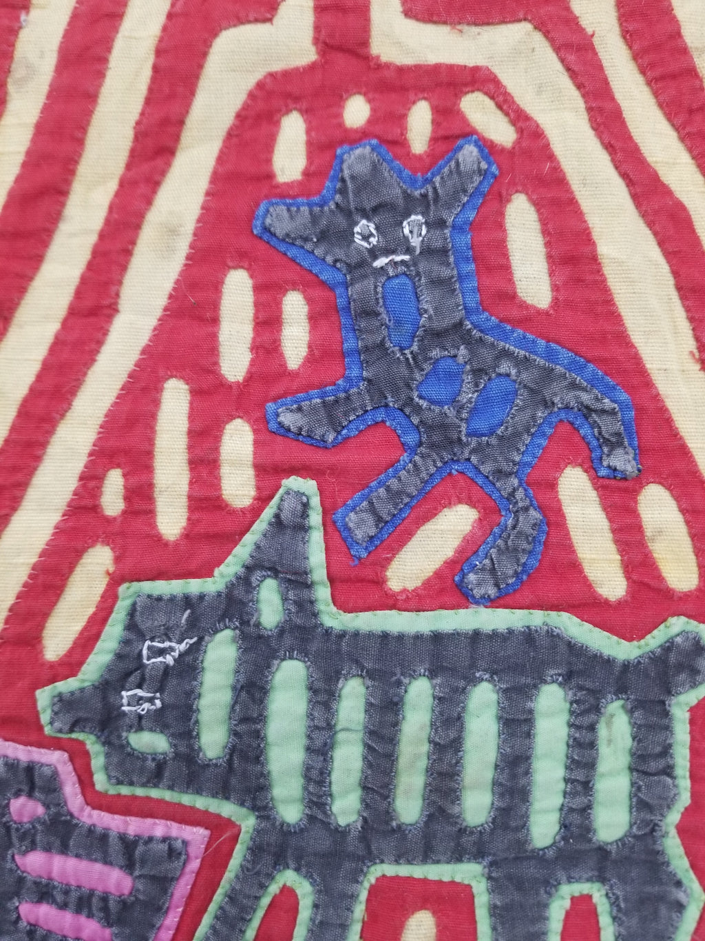 Vintage Traditional Kuna Mola Applique Work Folk Art Panel 40x30cm