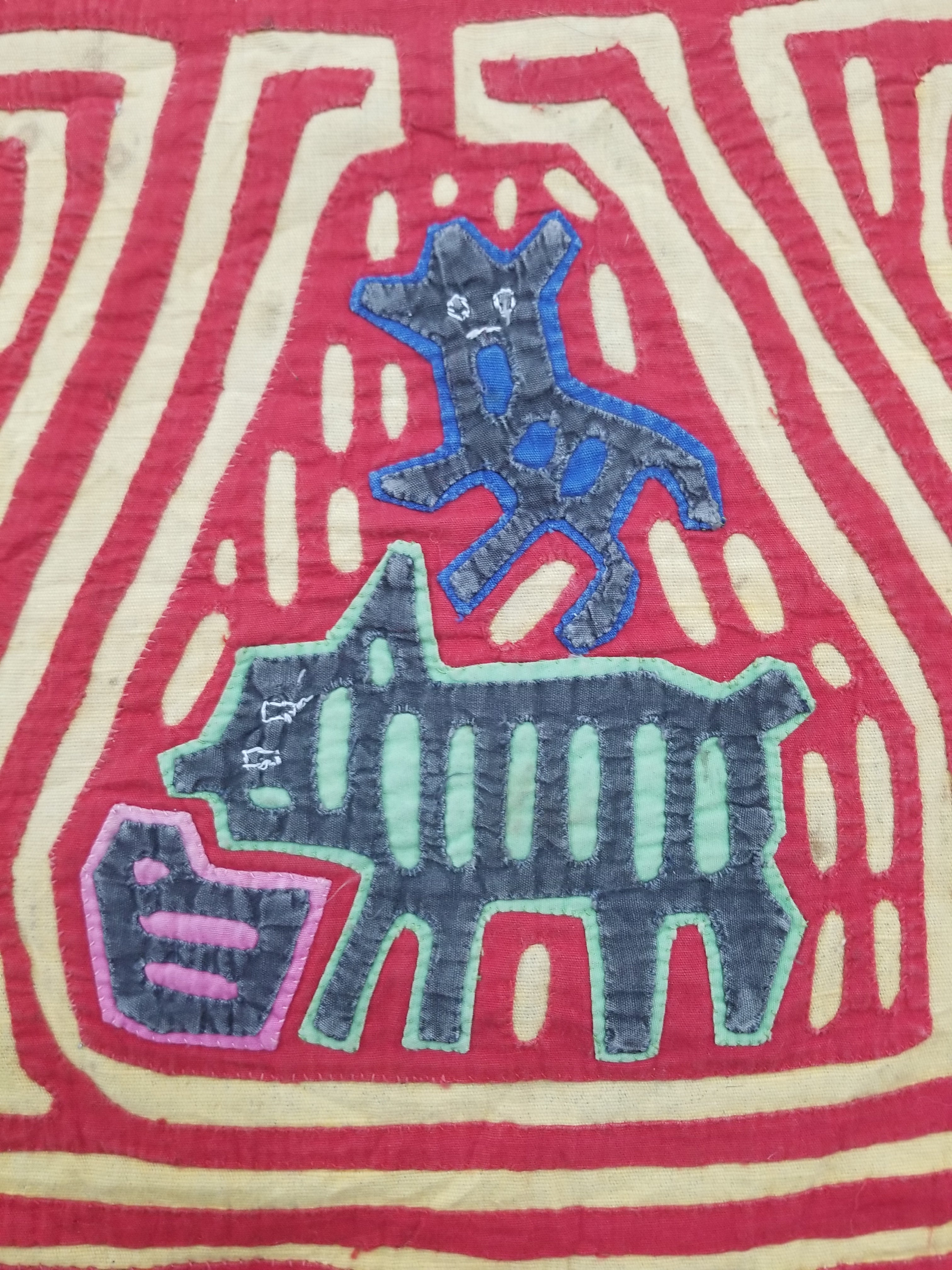 Vintage Traditional Kuna Mola Applique Work Folk Art Panel 40x30cm