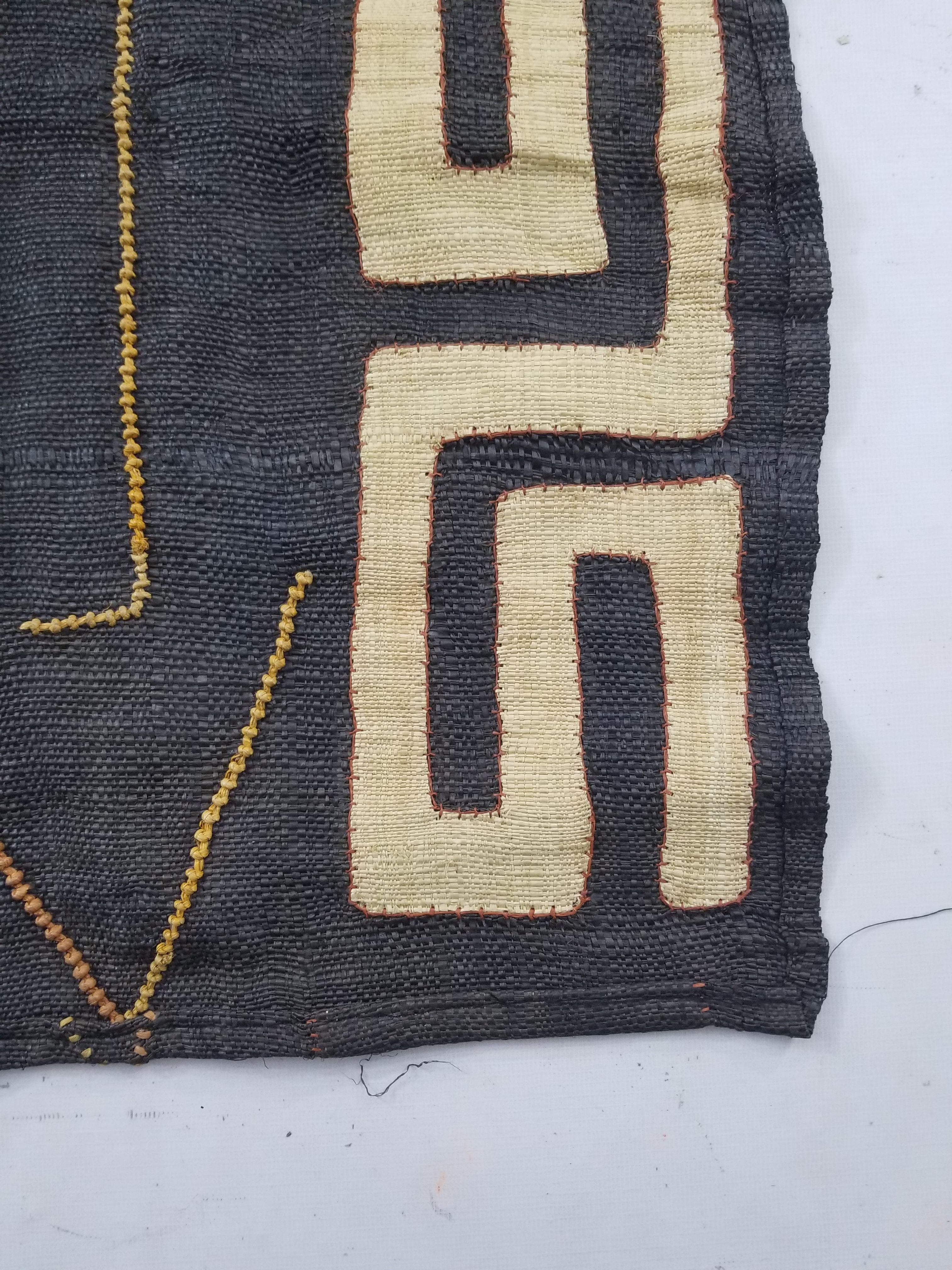 Vintage African Handwoven Kuba Cloth Raffia Textile Panel 115x51cm