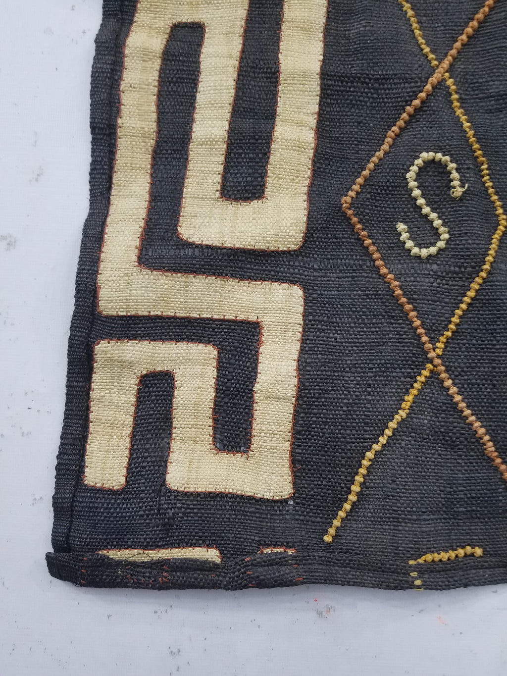 Vintage African Handwoven Kuba Cloth Raffia Textile Panel 115x51cm