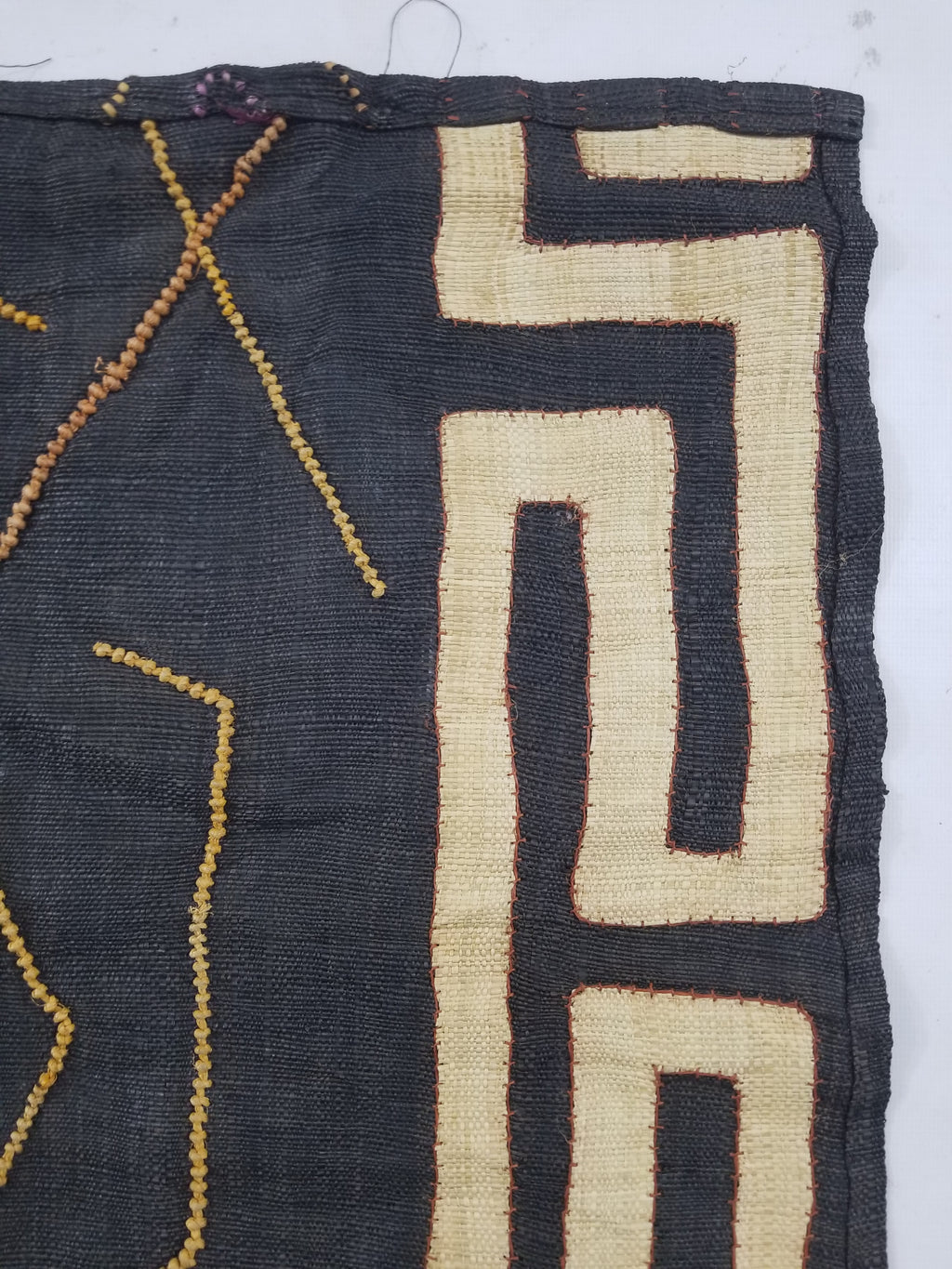 Vintage African Handwoven Kuba Cloth Raffia Textile Panel 115x51cm