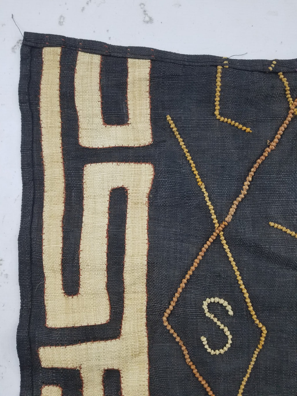 Vintage African Handwoven Kuba Cloth Raffia Textile Panel 115x51cm