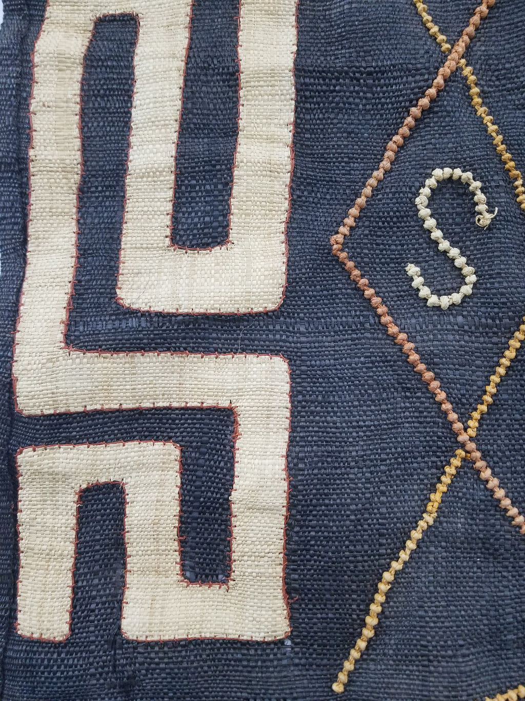 Vintage African Handwoven Kuba Cloth Raffia Textile Panel 115x51cm