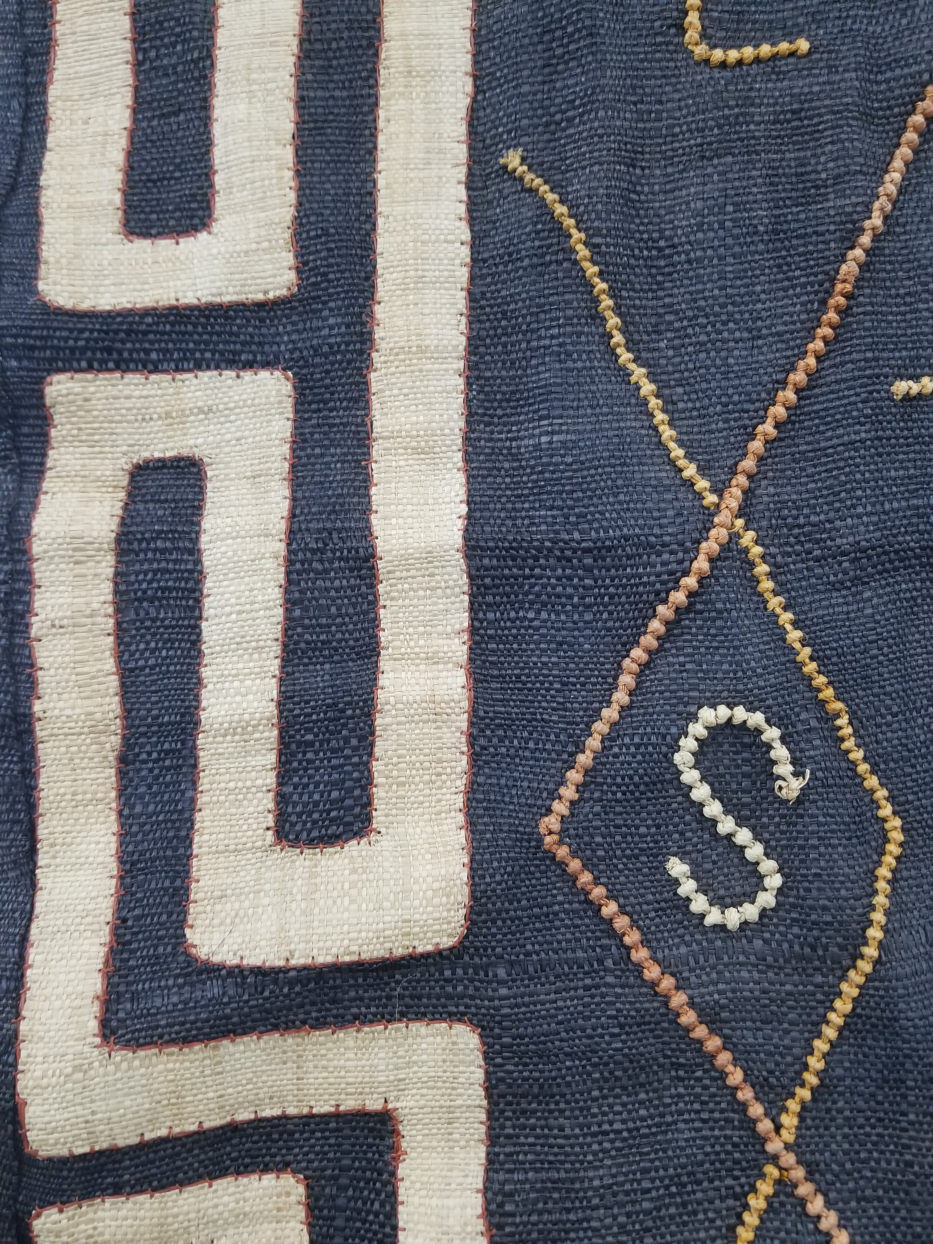 Vintage African Handwoven Kuba Cloth Raffia Textile Panel 115x51cm