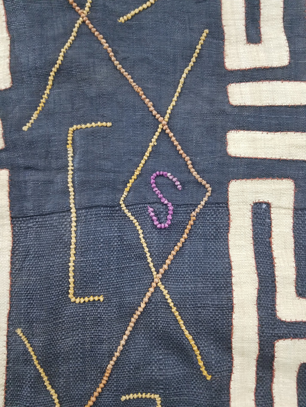 Vintage African Handwoven Kuba Cloth Raffia Textile Panel 115x51cm