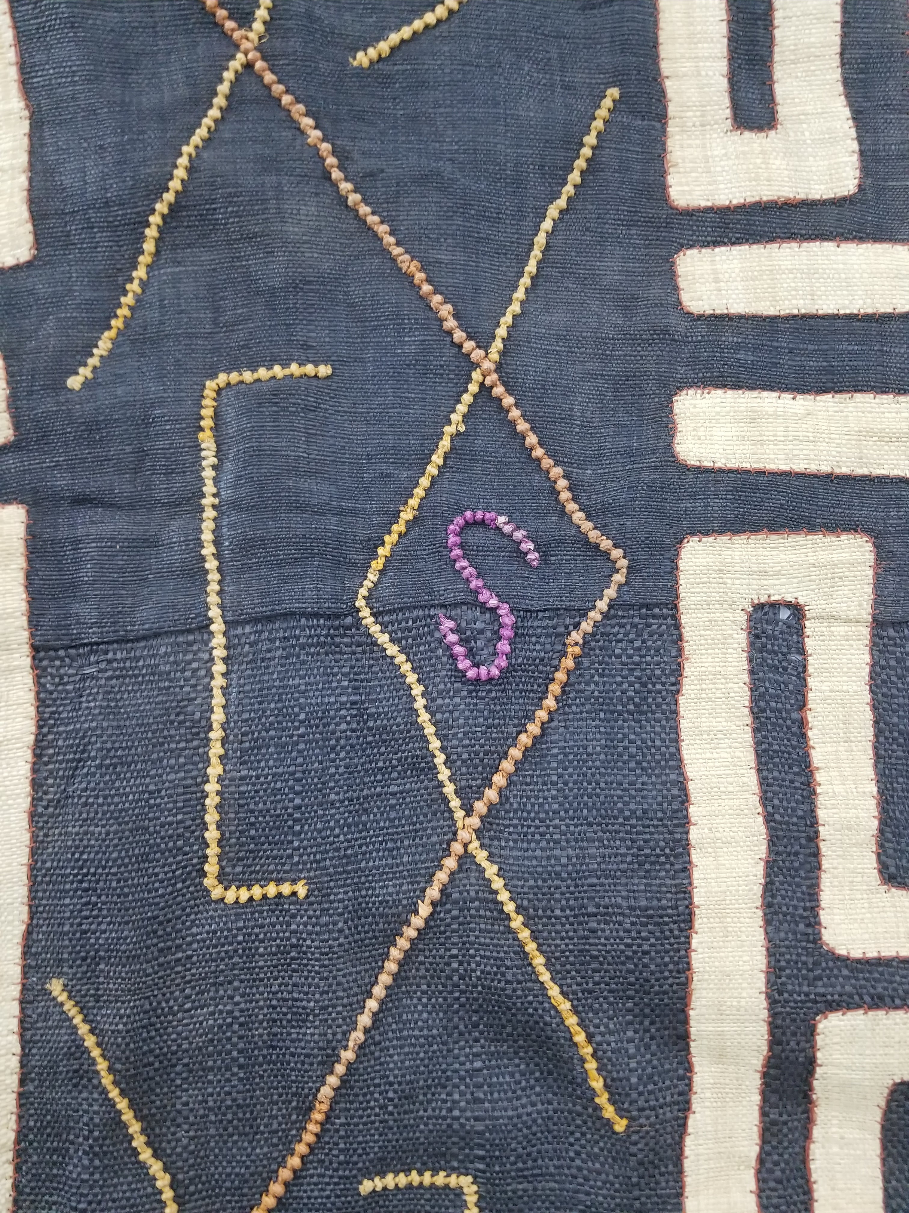 Vintage African Handwoven Kuba Cloth Raffia Textile Panel 115x51cm