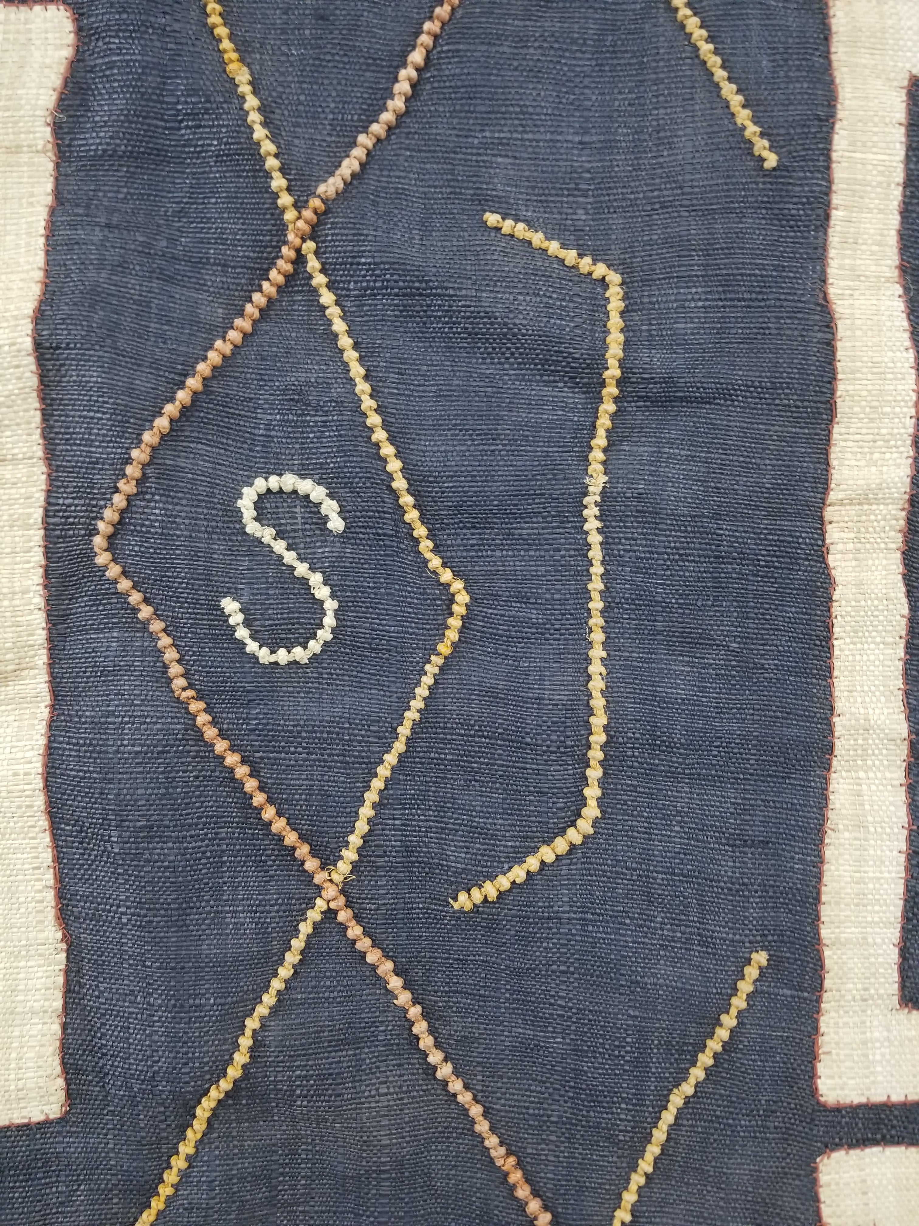 Vintage African Handwoven Kuba Cloth Raffia Textile Panel 115x51cm