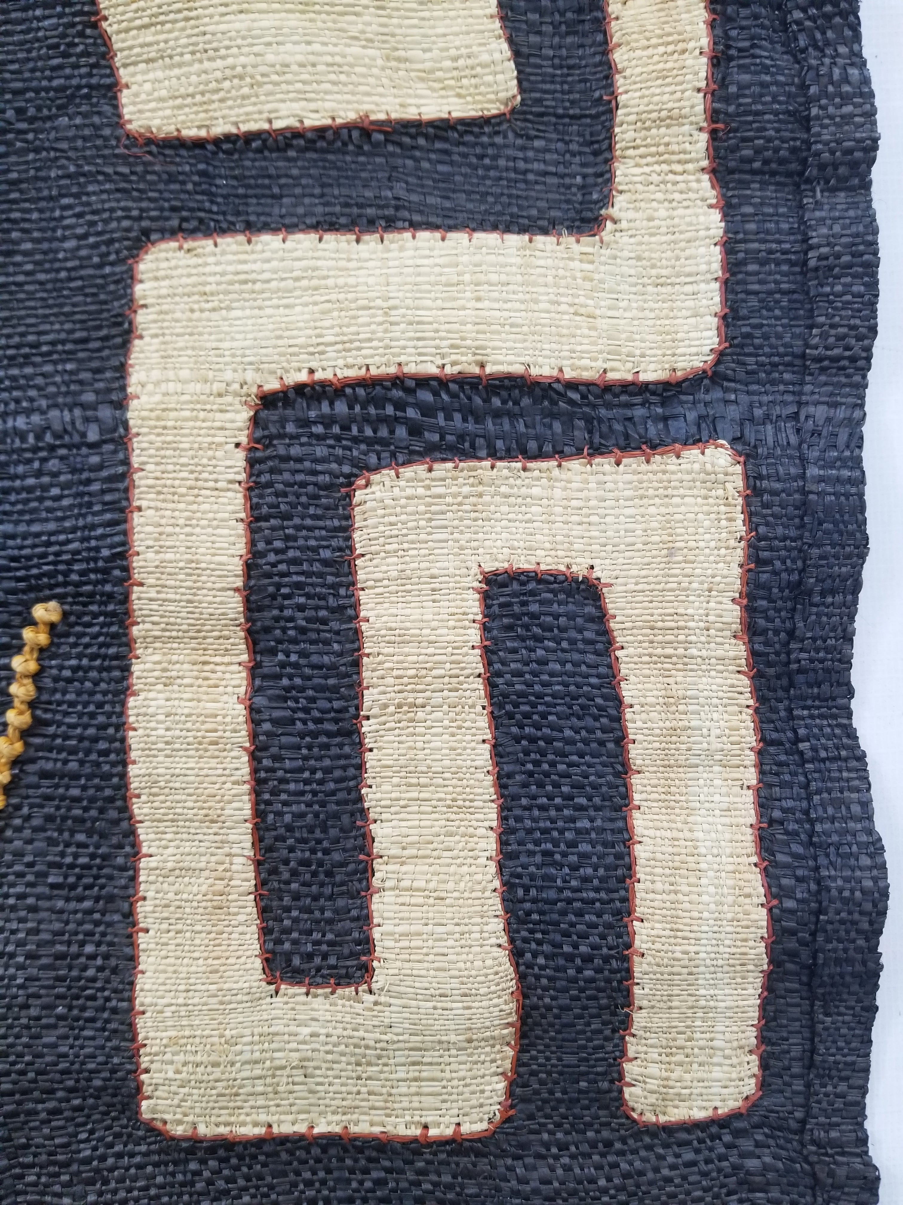 Vintage African Handwoven Kuba Cloth Raffia Textile Panel 115x51cm