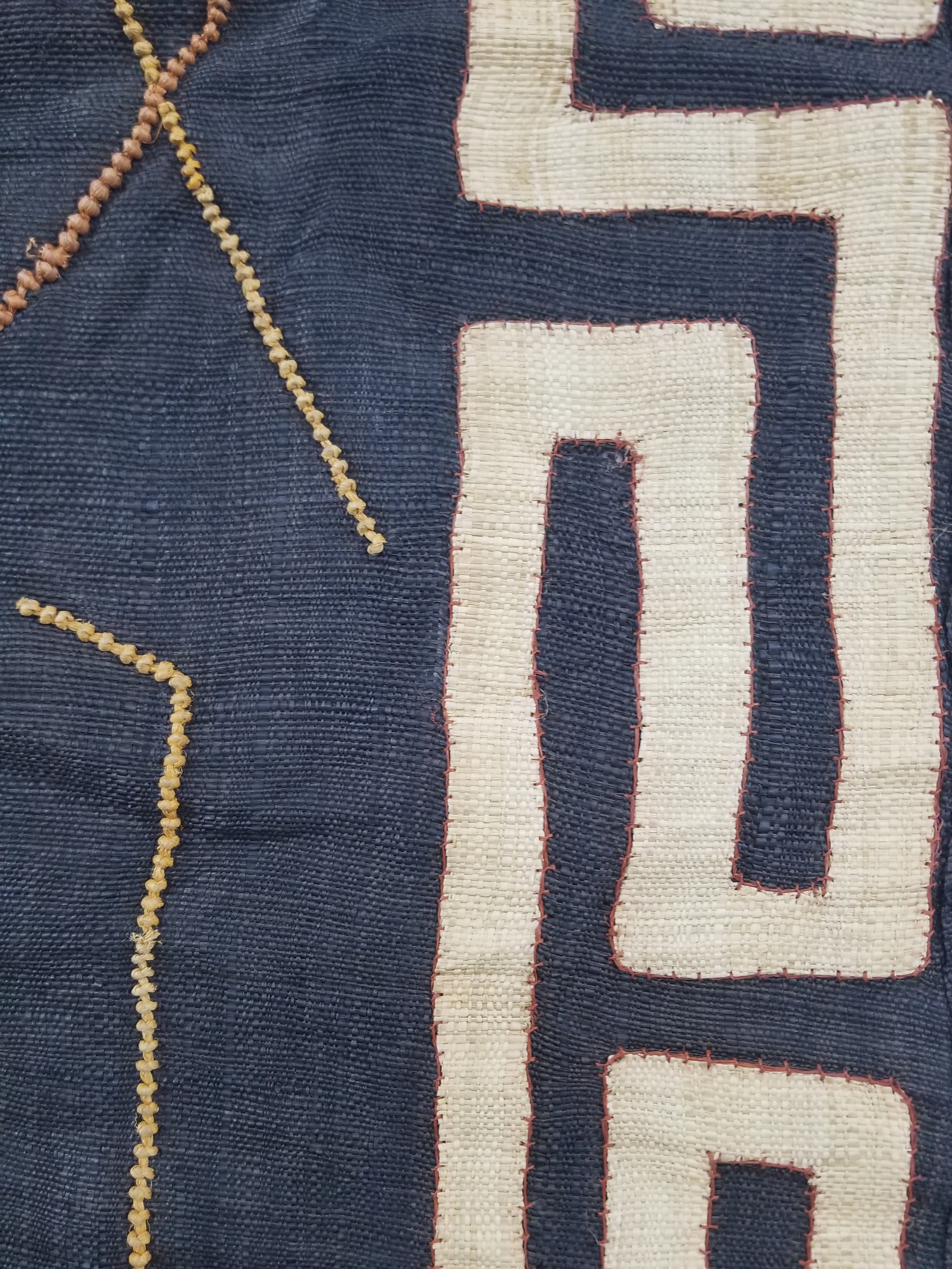 Vintage African Handwoven Kuba Cloth Raffia Textile Panel 115x51cm