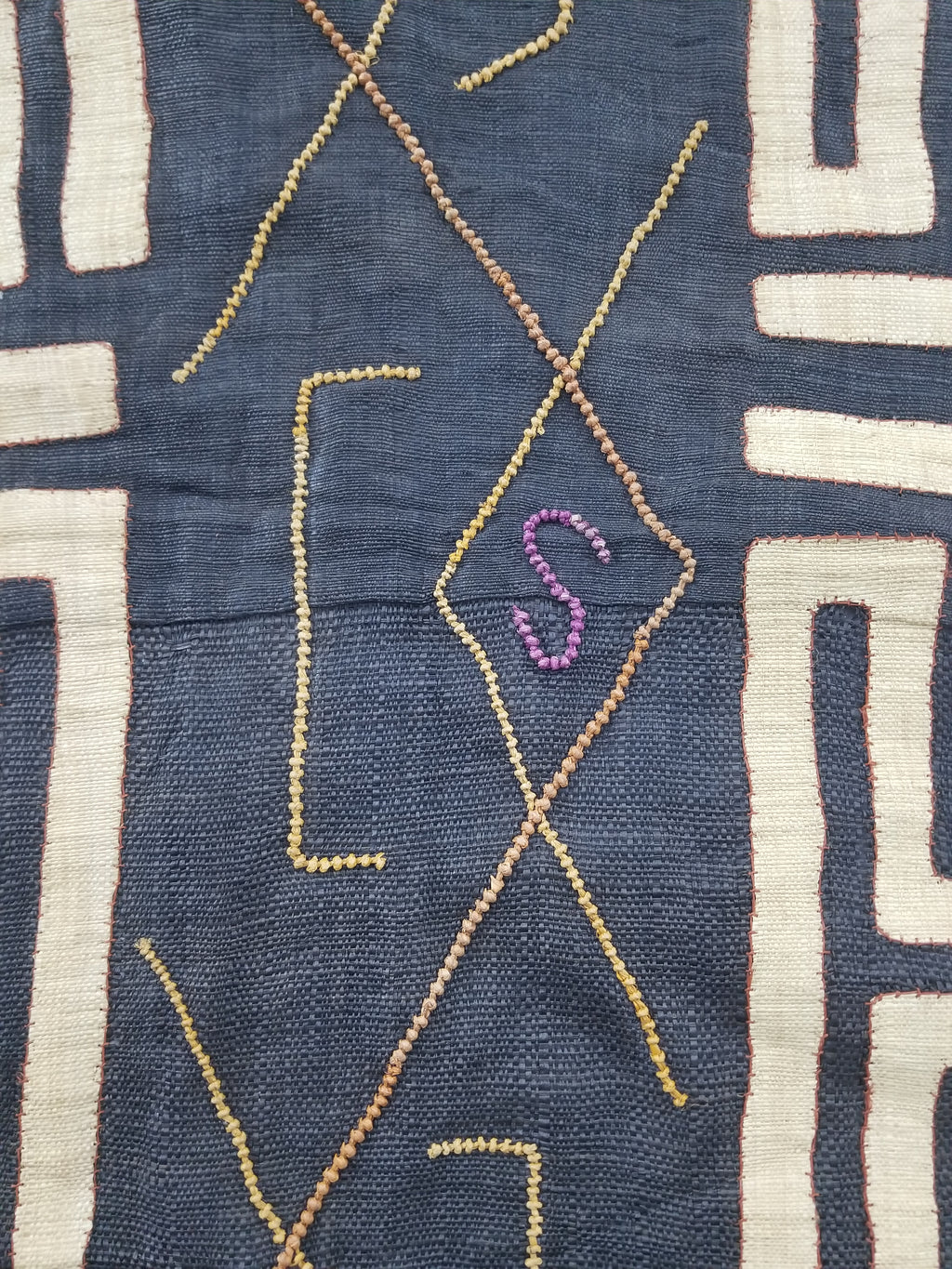 Vintage African Handwoven Kuba Cloth Raffia Textile Panel 115x51cm