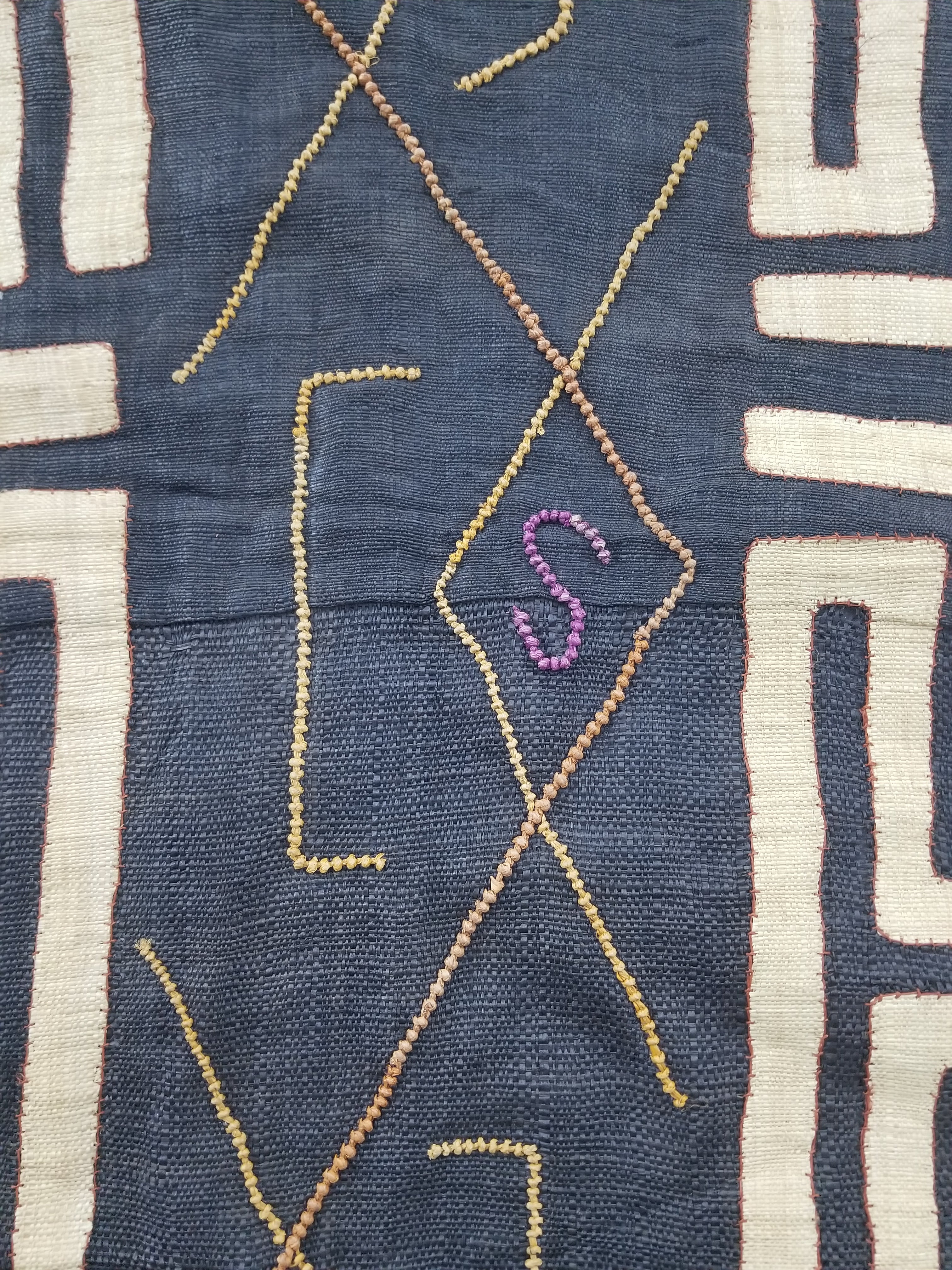 Vintage African Handwoven Kuba Cloth Raffia Textile Panel 115x51cm